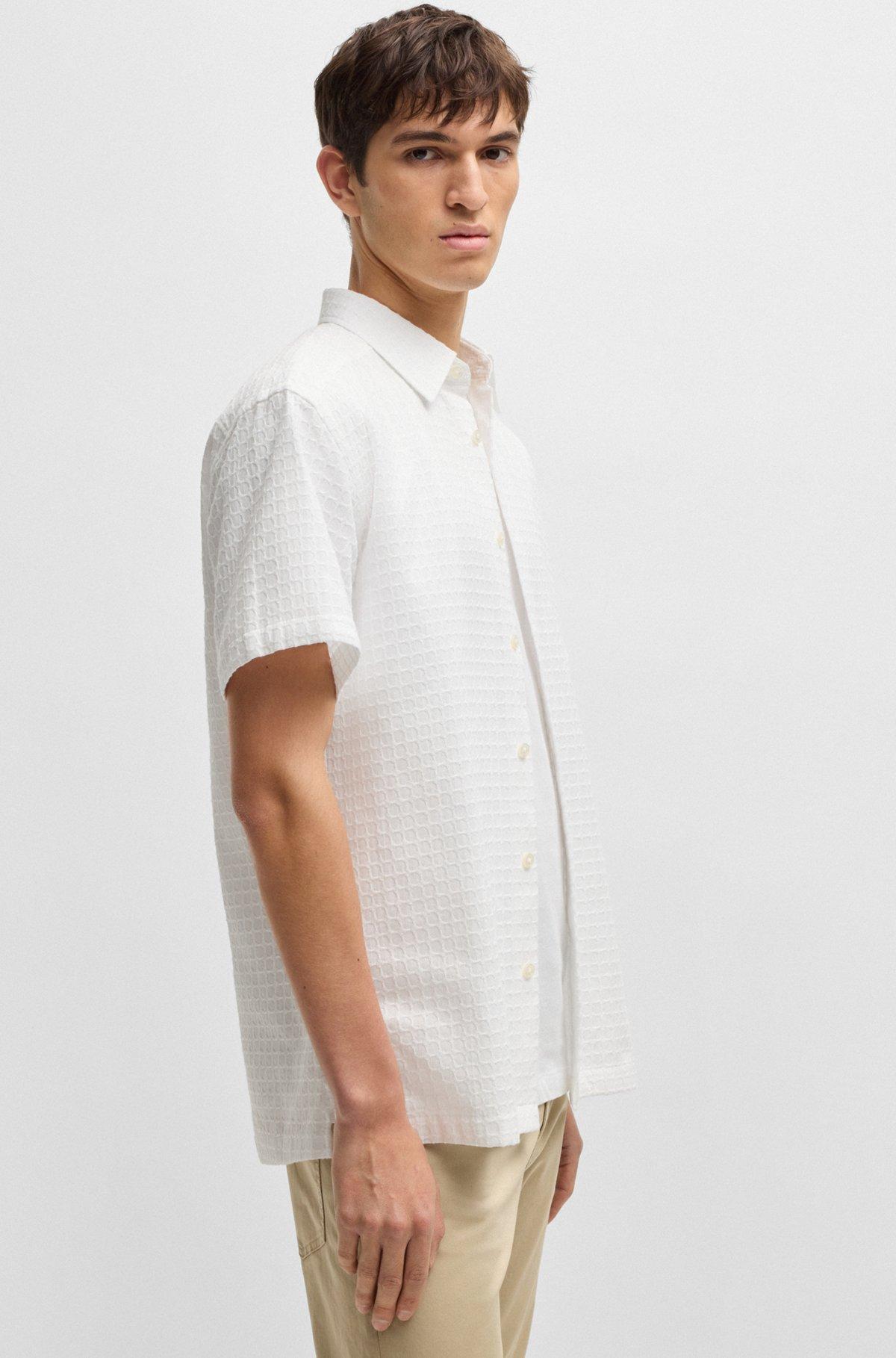 Relaxed-fit shirt in waffle-structured cotton Product Image