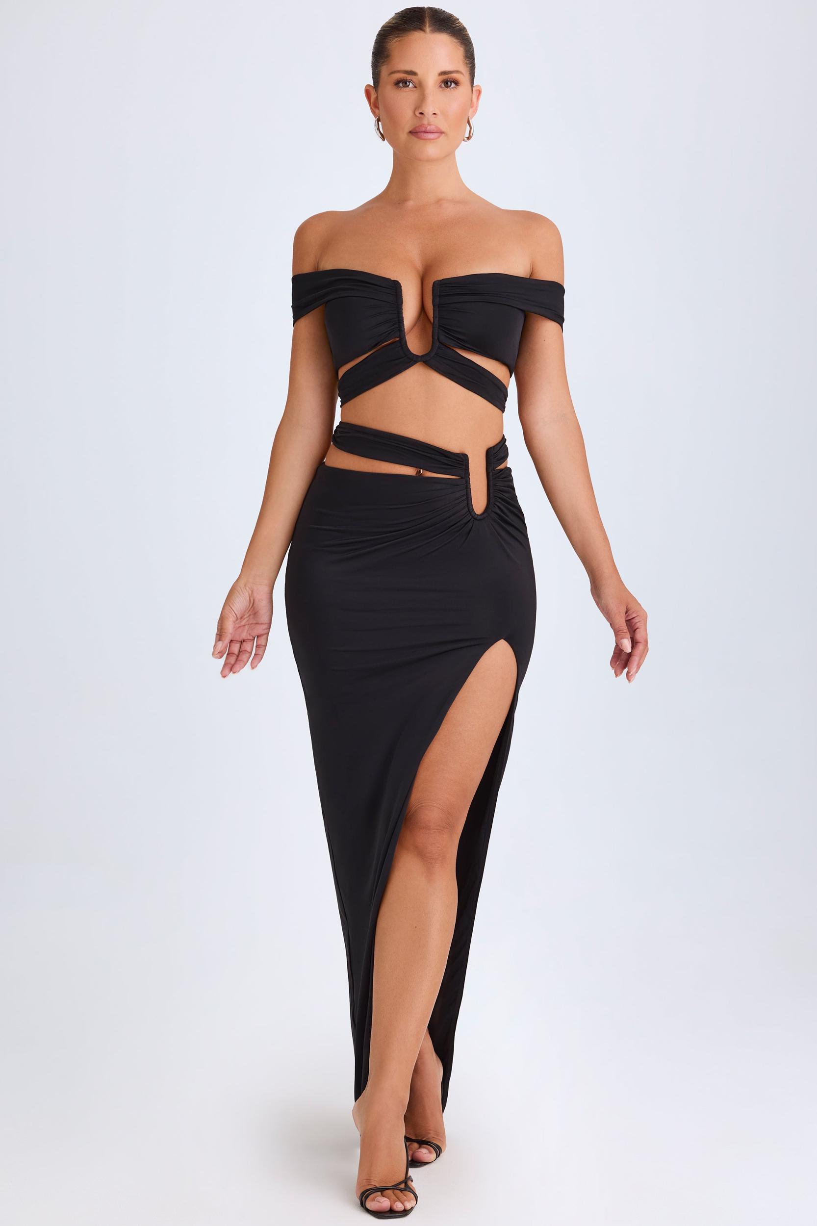 Asymmetric Cut-Out Maxi Skirt in Black Female Product Image