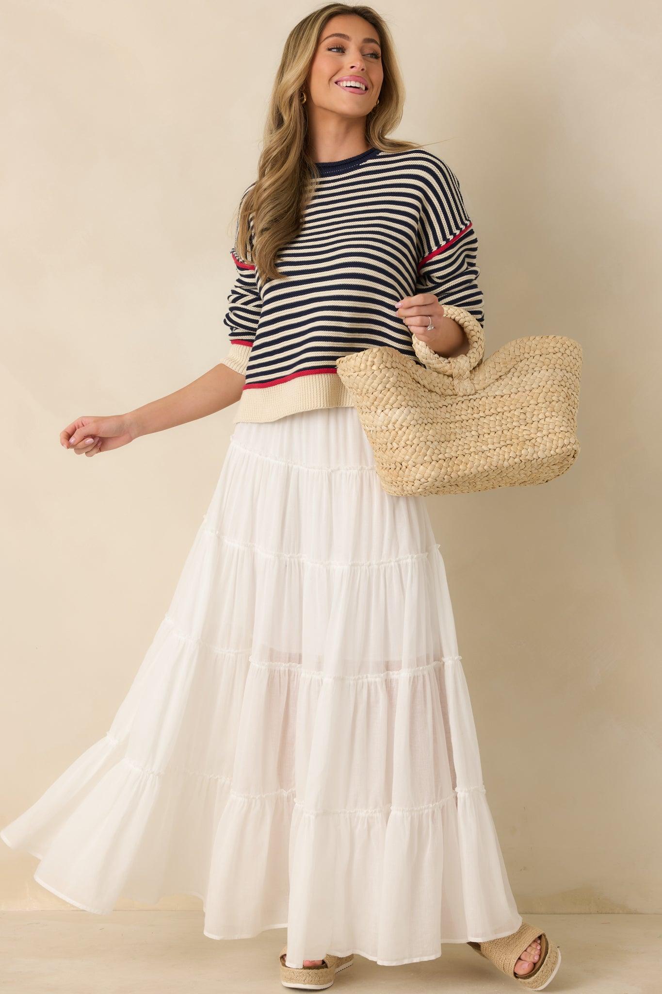 Slow Dancing at Sunset Ivory Cotton Tiered Maxi Skirt Product Image