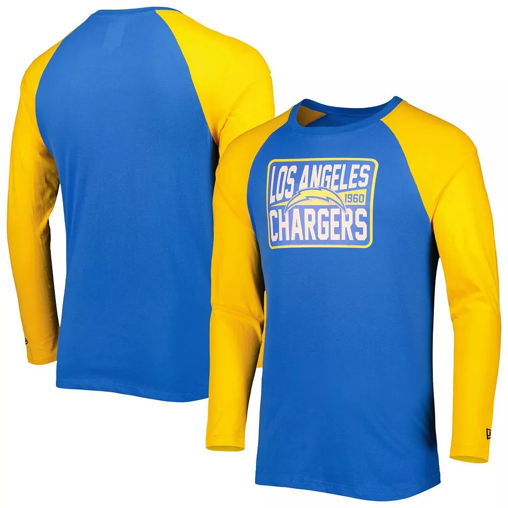Men's New Era Powder Blue Los Angeles Chargers Current Raglan Long Sleeve T-Shirt, Size: 3XL, Light Product Image