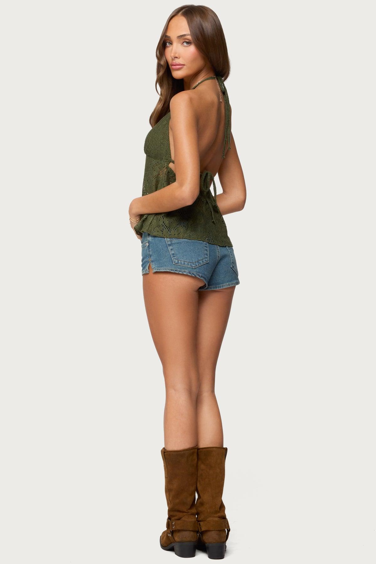 Sheer Crochet Babydoll Halter Top Product Image