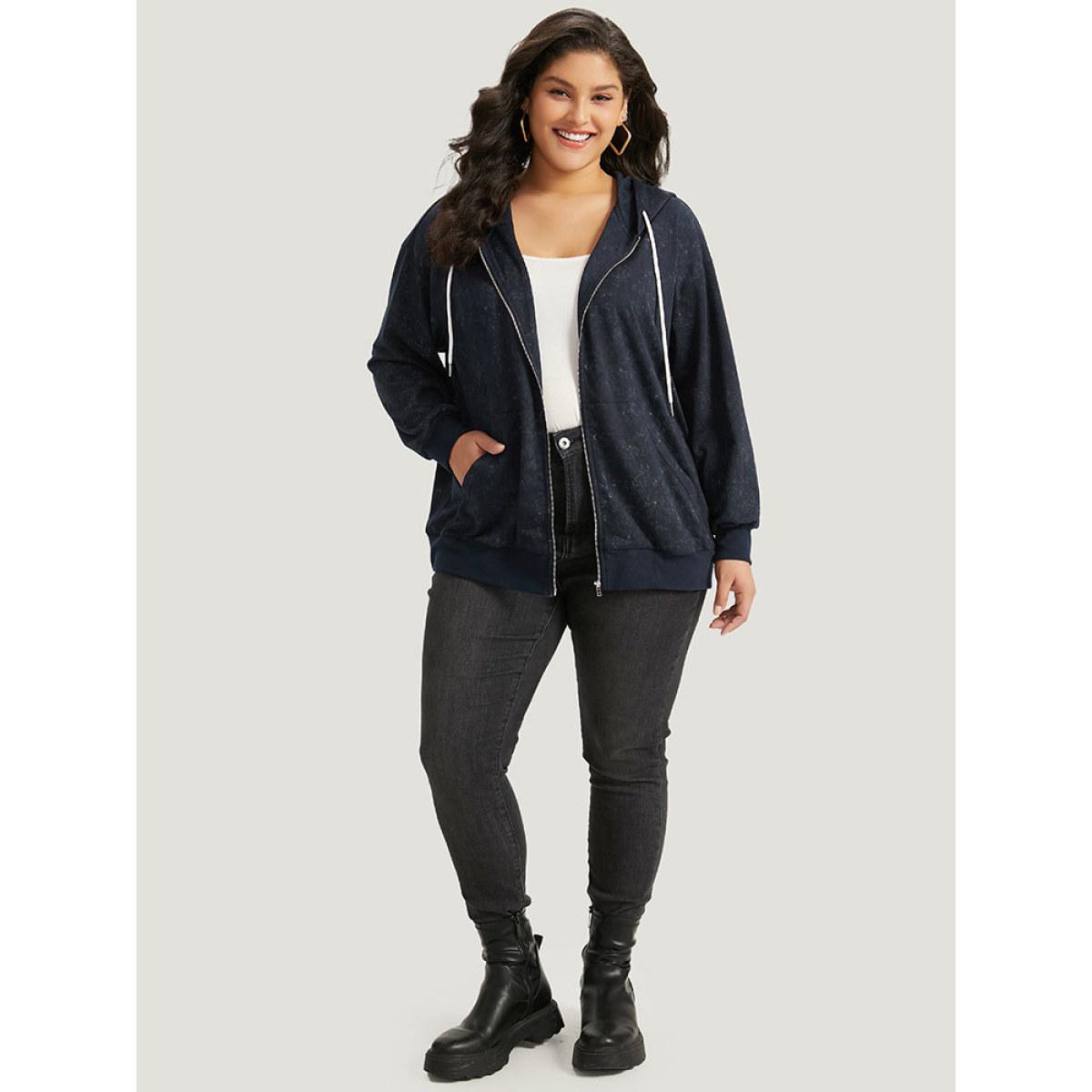 Plus Size Heather Hooded Drawstring Pocket Zipper Fly Sweatshirt Women Midnight Casual Elastic cuffs Hooded Everyday Sweatshirts BloomChic 28/5X Product Image