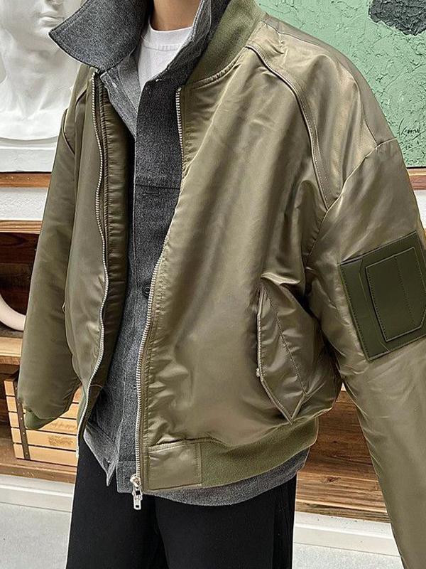 Men's Vintage Fake Two Piece Splice Bomber Jacket Product Image