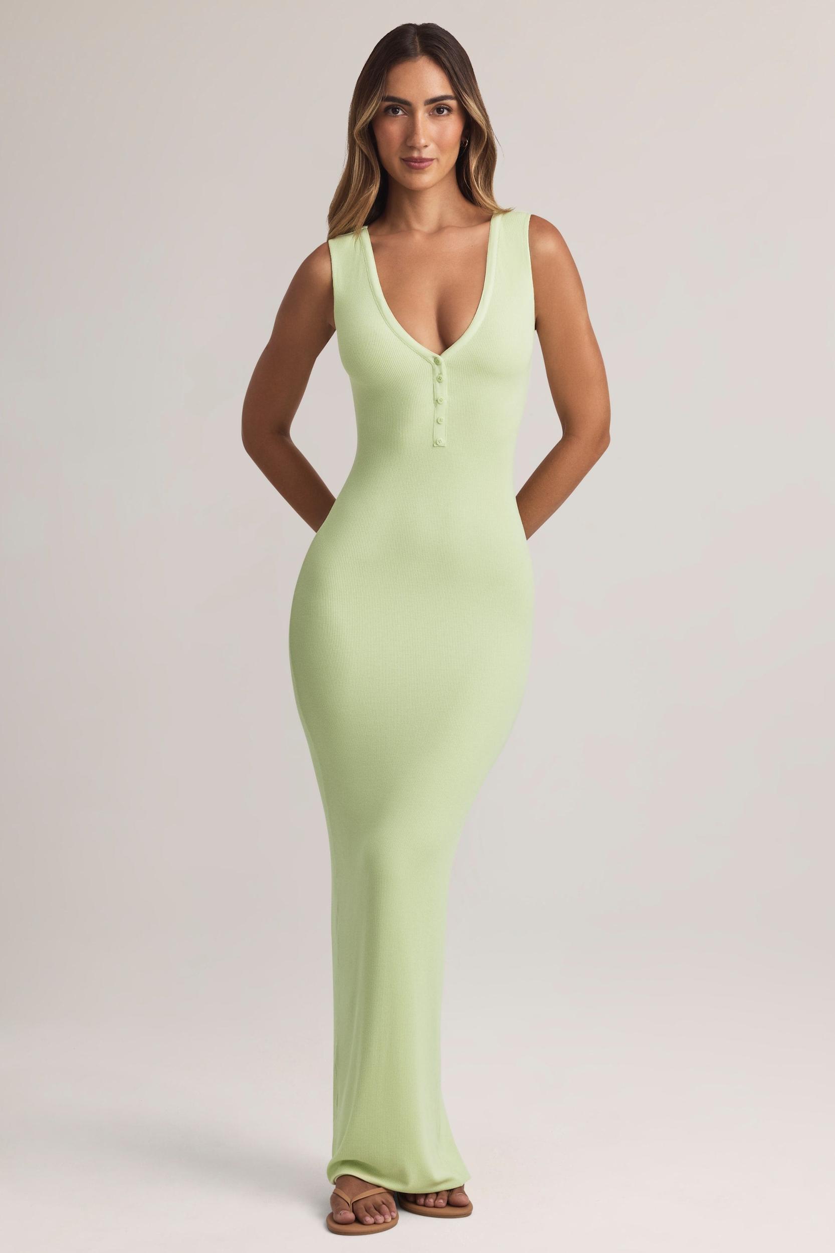 Modal Button-Detail Maxi Dress in Sage Green Product Image