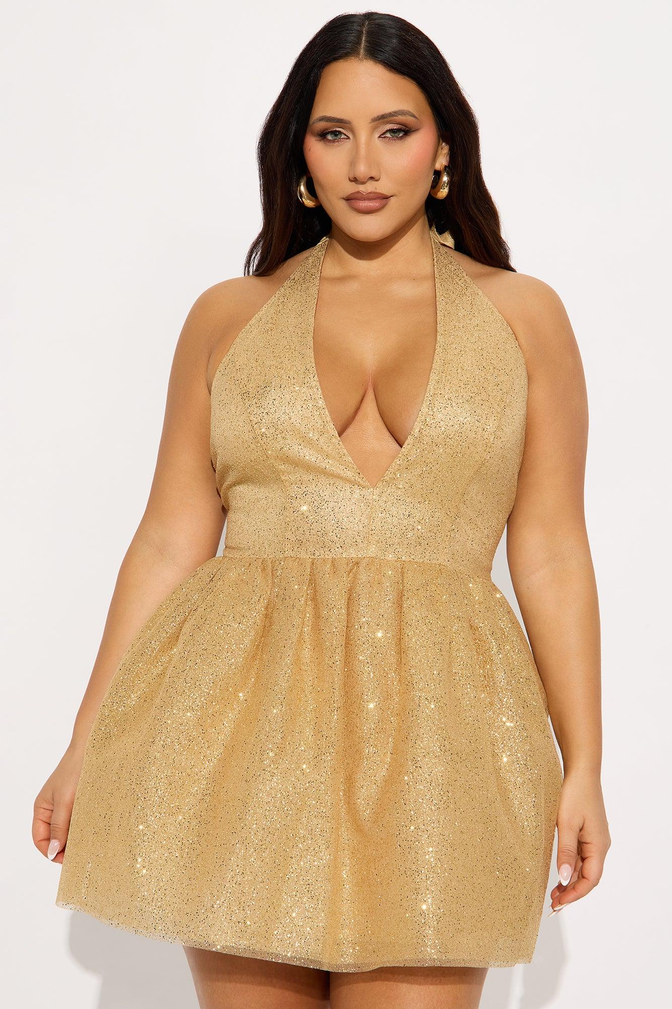 Glammed For The Night Sparkle Mini Dress - Gold Female Product Image