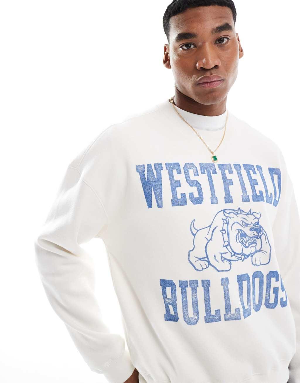 Hollister boxy varsity motif sweat top in white Product Image