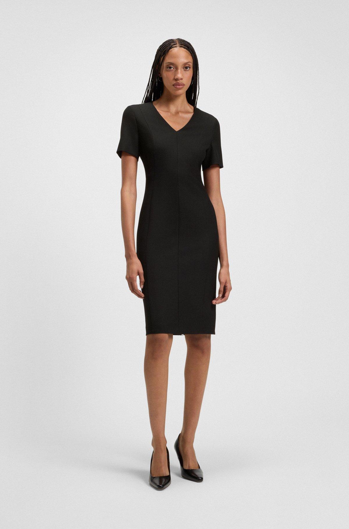 BOSS - V-neck dress in stretch fabric - Black Product Image