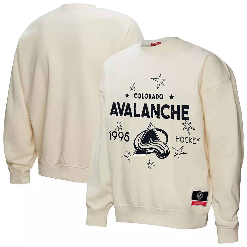Women's Mitchell & Ness  Cream Colorado Avalanche Logo 3.0 Pullover Sweatshirt, Size: XS, Beige Product Image