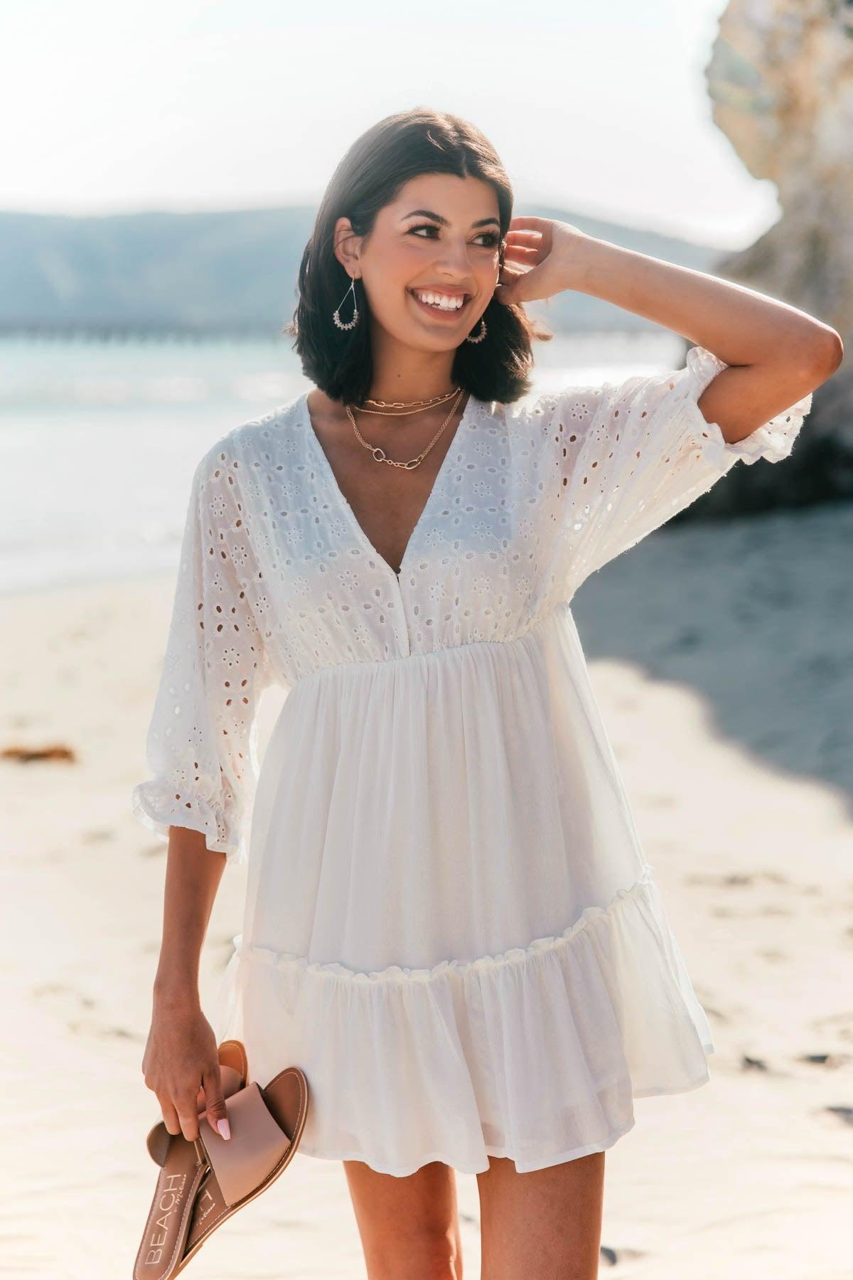 Chloe White Eyelet Tiered Mini Dress - FINAL SALE Product Image