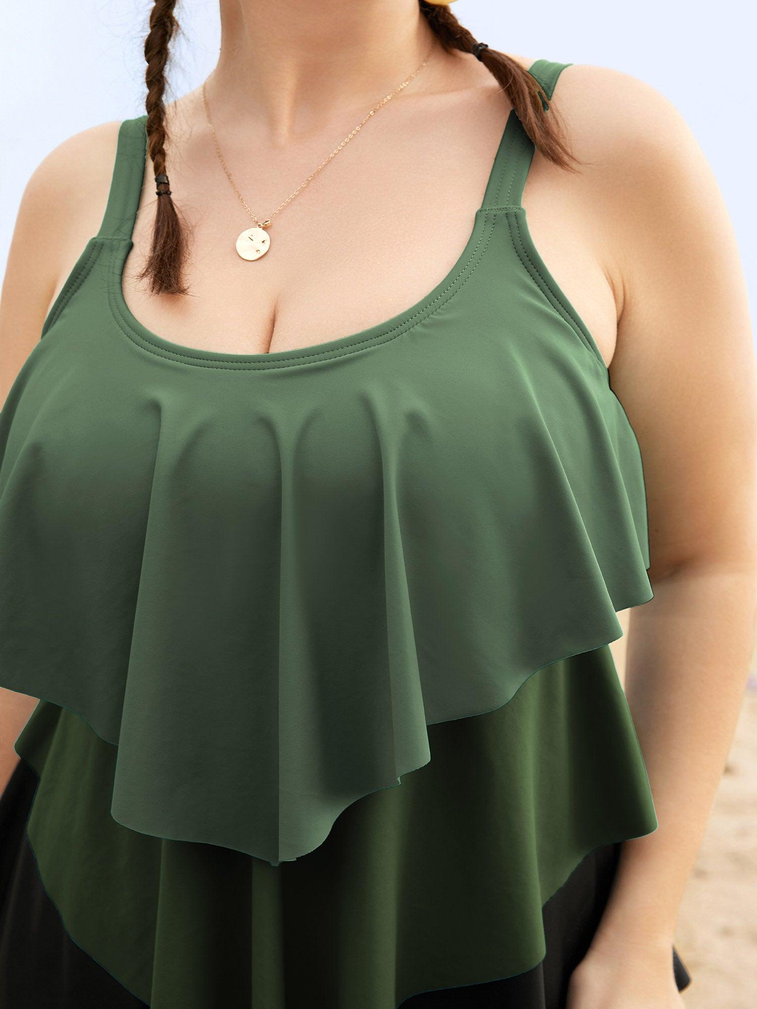 Colorblock Contrast Ruffle Layered Hem Tankini Top Female Product Image
