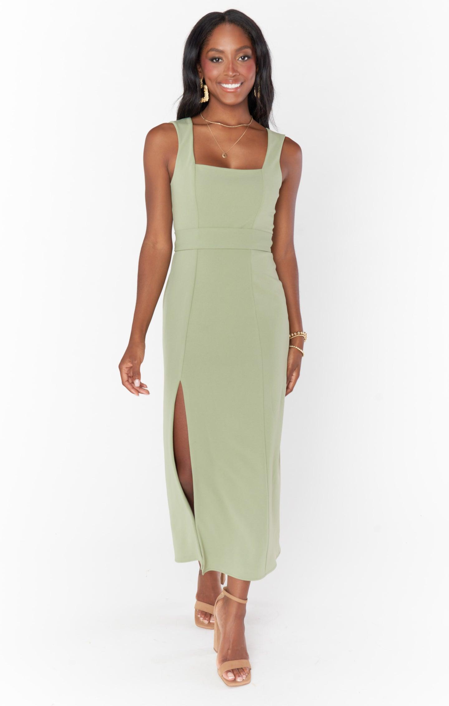 Eden Midi Dress ~ Moss Green Stretch Product Image