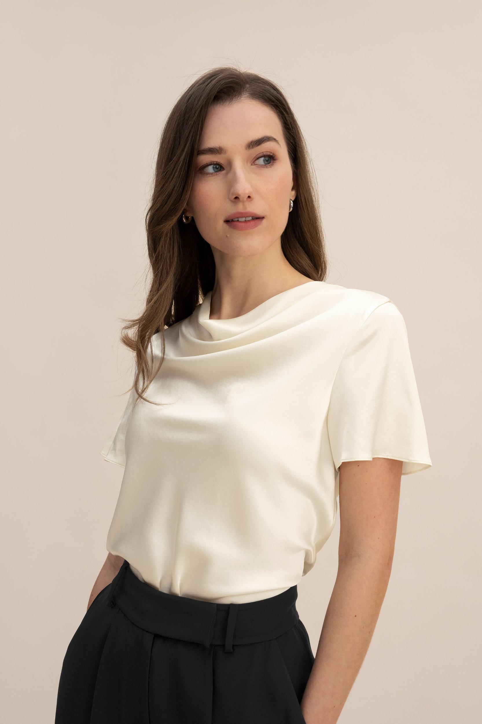 LILYSILK Women's Silk Cowl Neck Top, Smooth Charmeuse, Lily White, Size 10 Product Image