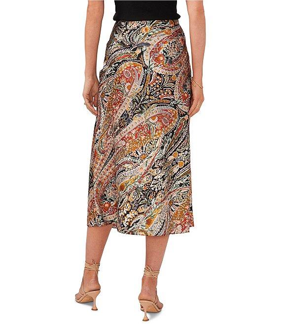 1. STATE Tapestry Paisley Print Coordinating Pull-On Satin Midi Skirt Product Image