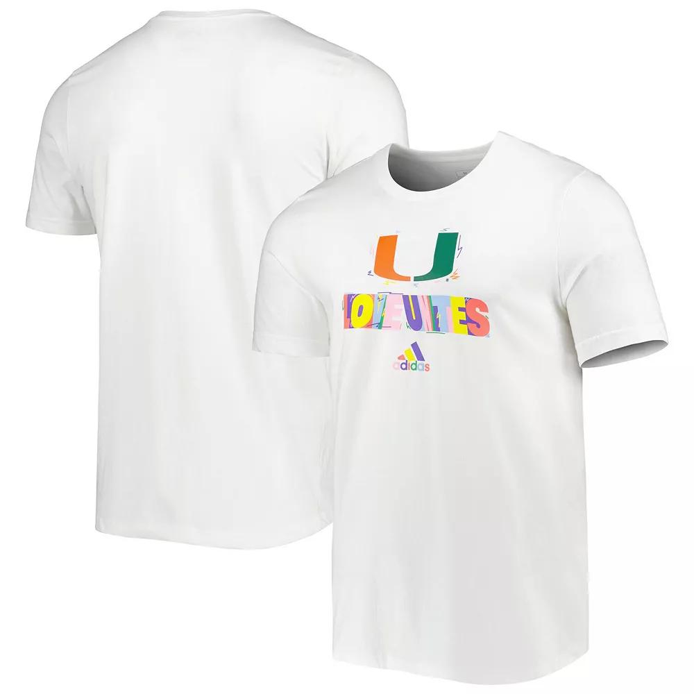 Men's adidas White Miami Hurricanes Pride Fresh T-Shirt,  Product Image