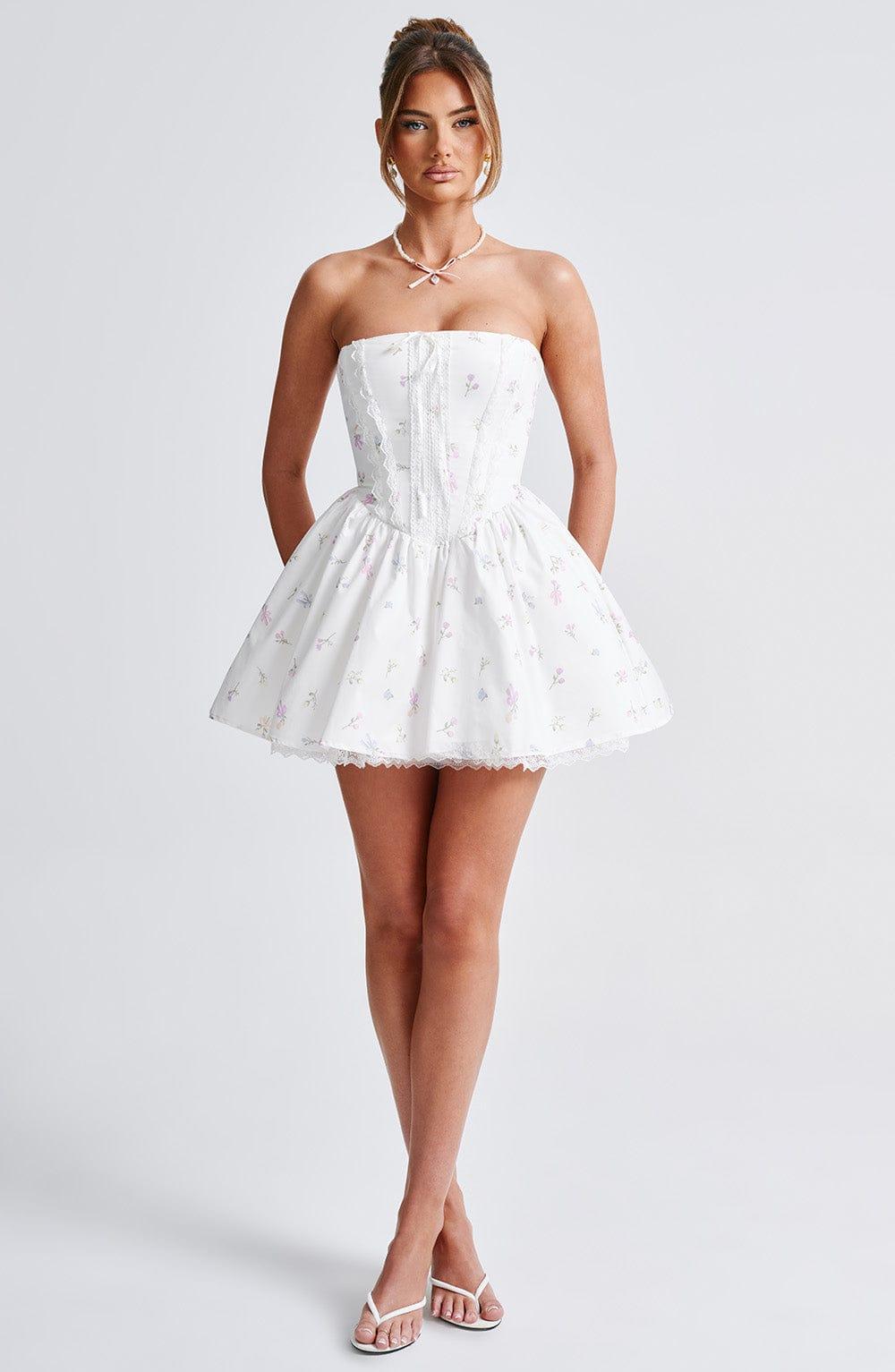 Evie Mini Dress - White Multi Floral Print Product Image