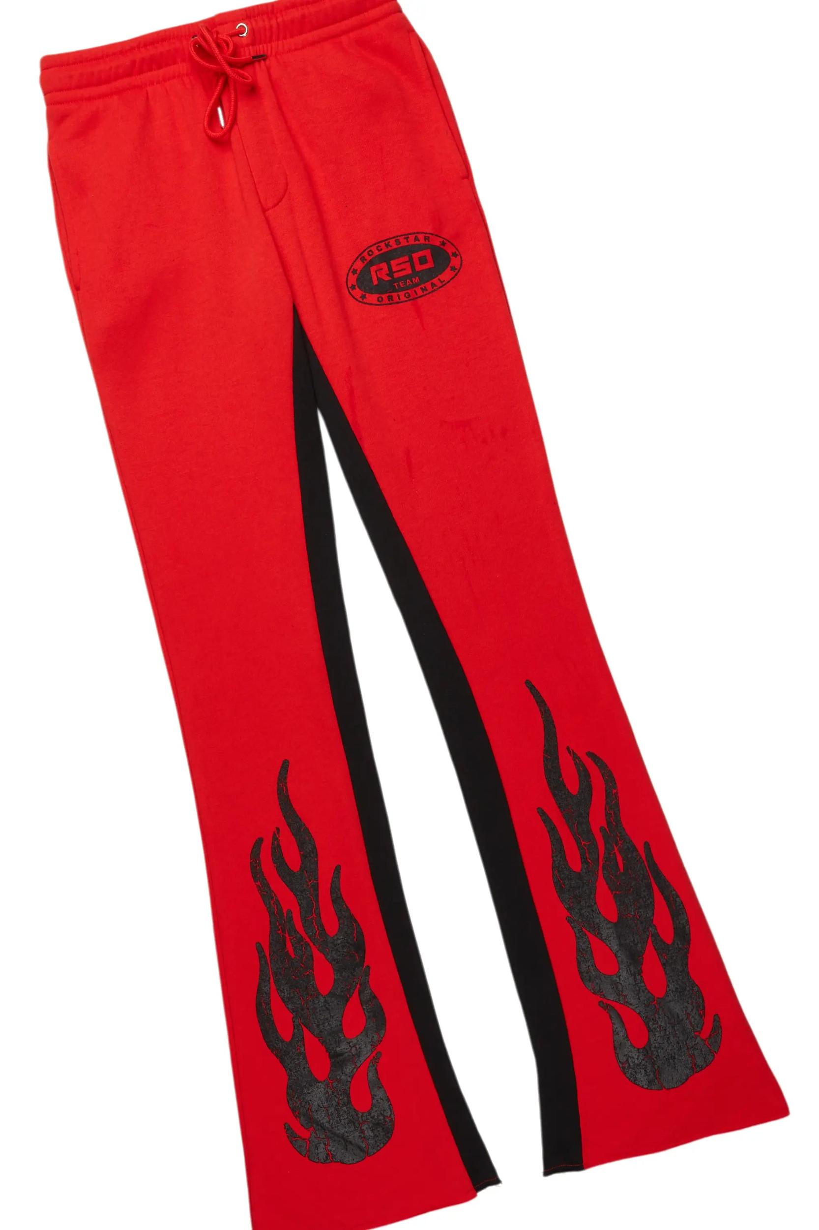 Amos Black/Red Double Layer T-Shirt/Stacked Baggy Pant Set Male Product Image