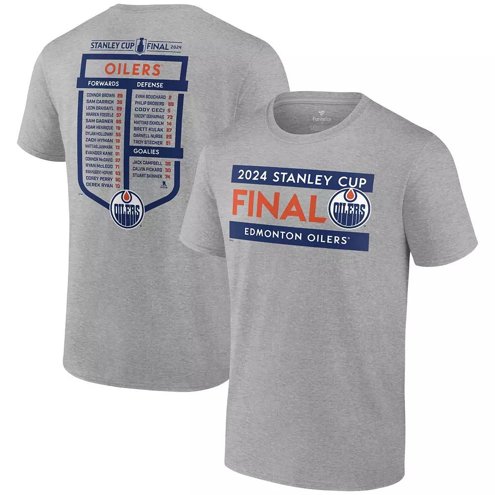 Men's Fanatics  Heather Gray Edmonton Oilers 2024 Stanley Cup Final Big & Tall Roster T-Shirt, Size: 3XB, Oil Grey Product Image