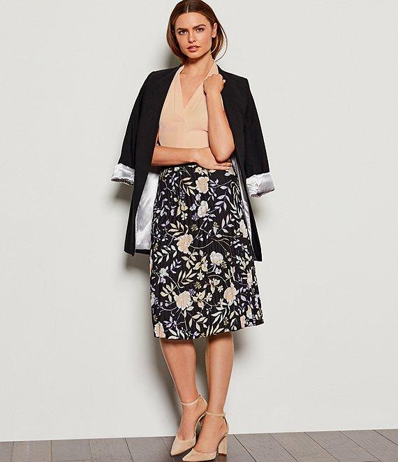 Calvin Klein Petite Size Contrast Lining V-Neck Long Roll Sleeve Open Front Jacket Product Image