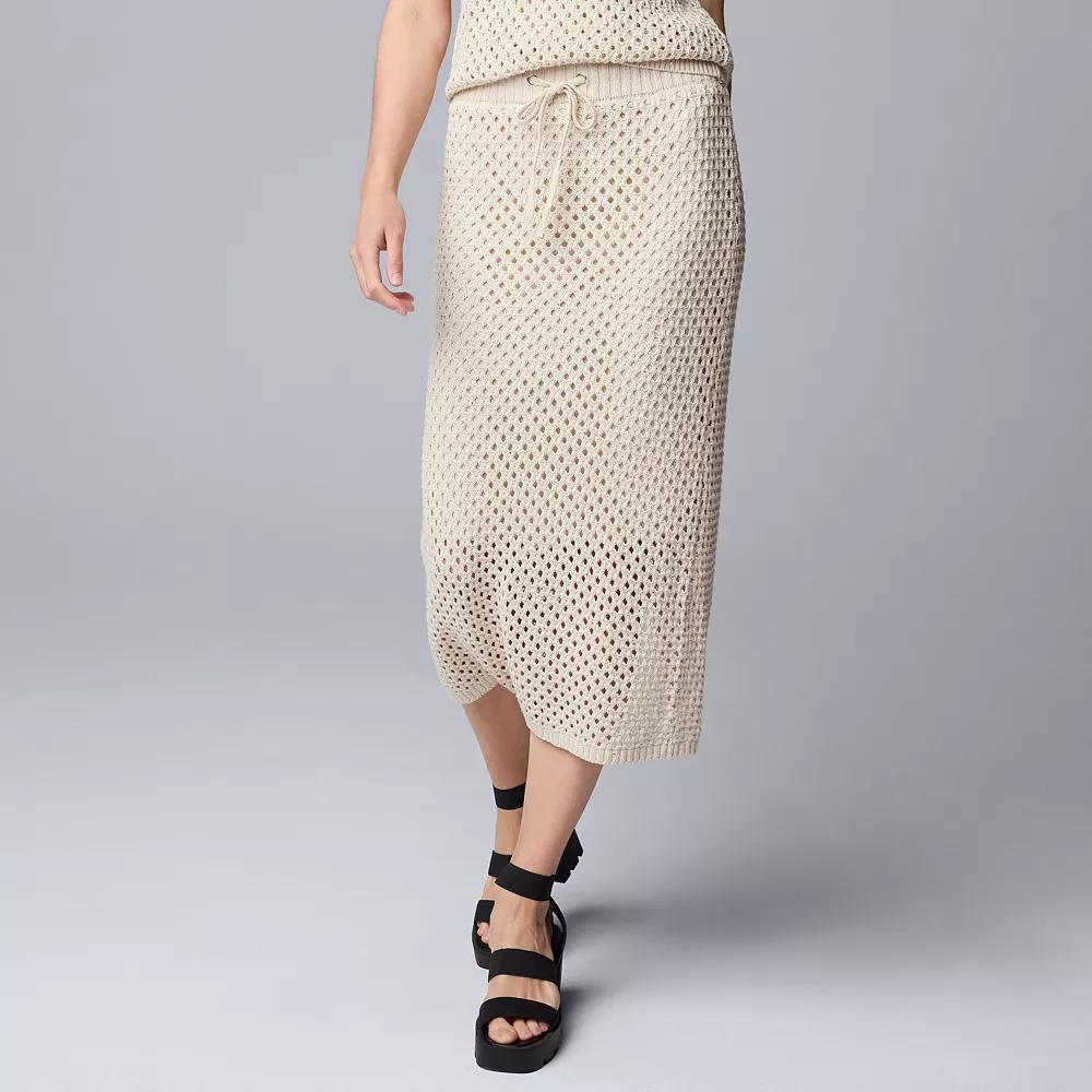 Women's Simply Vera Vera Wang Mesh Knit Drawstring Midi Skirt, Size: XXL, Oatmeal Product Image