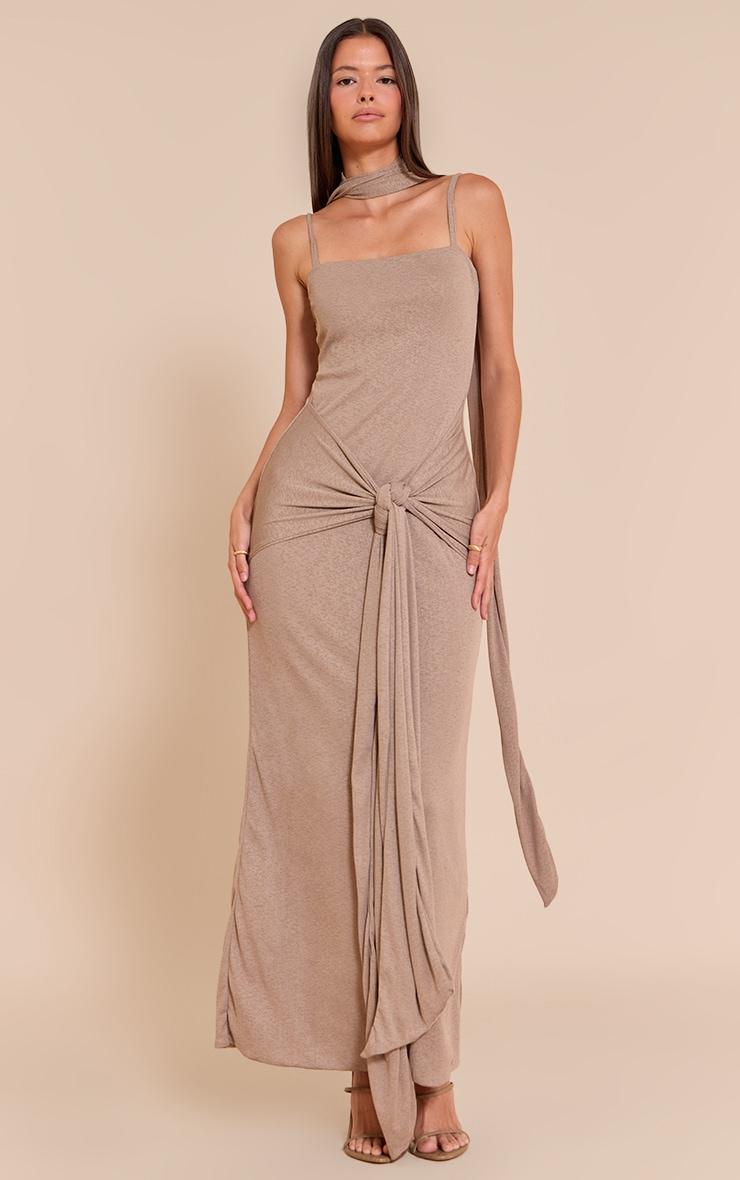 Mushroom Burnout Mesh Scarf Detail Maxi Dress Product Image