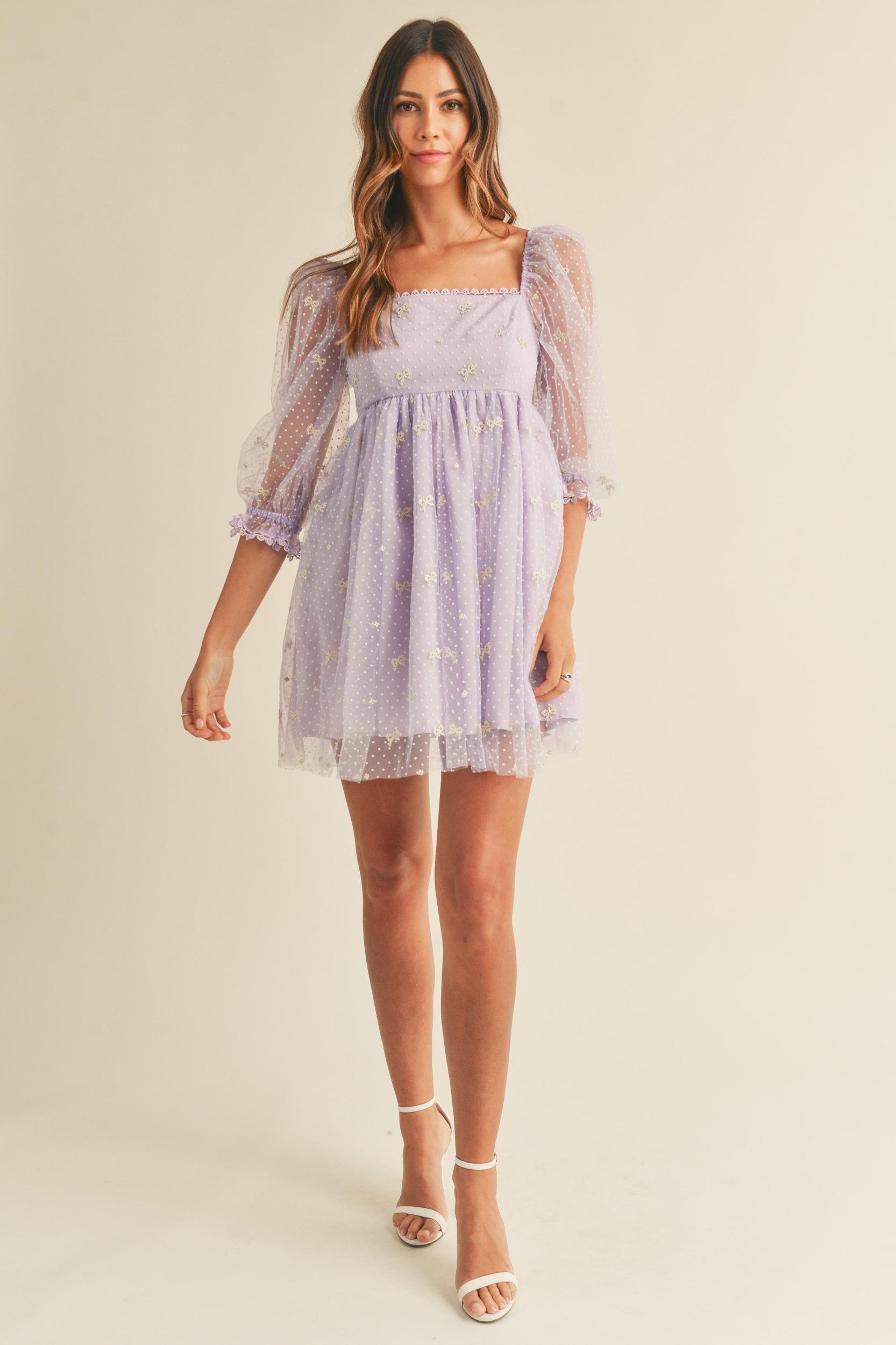 Swiss Dot Mesh Sleeve Dress Product Image