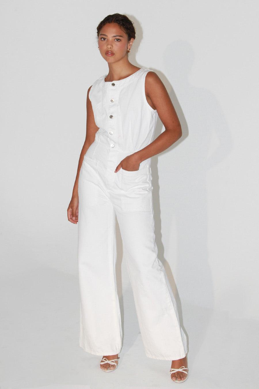 Callahan Wide Leg Jumpsuit - Vintage White Product Image
