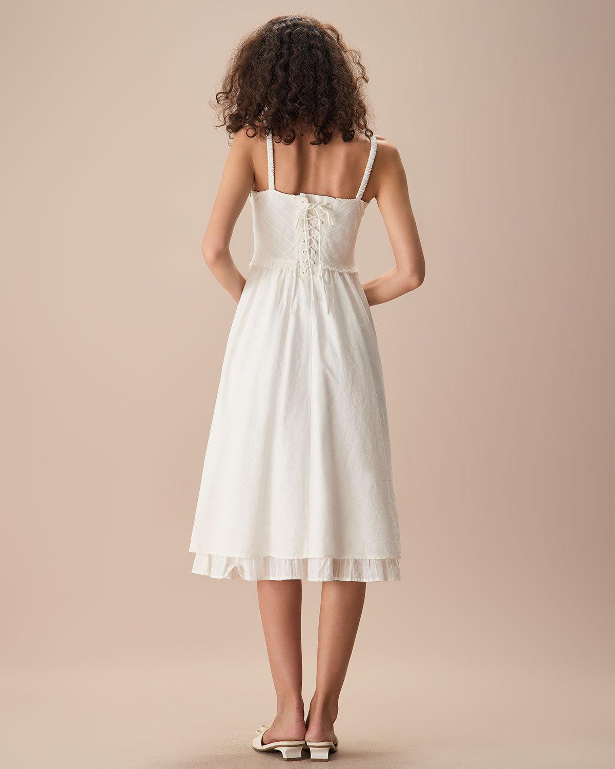 The White Ruched Slip Cotton Midi Dress Product Image