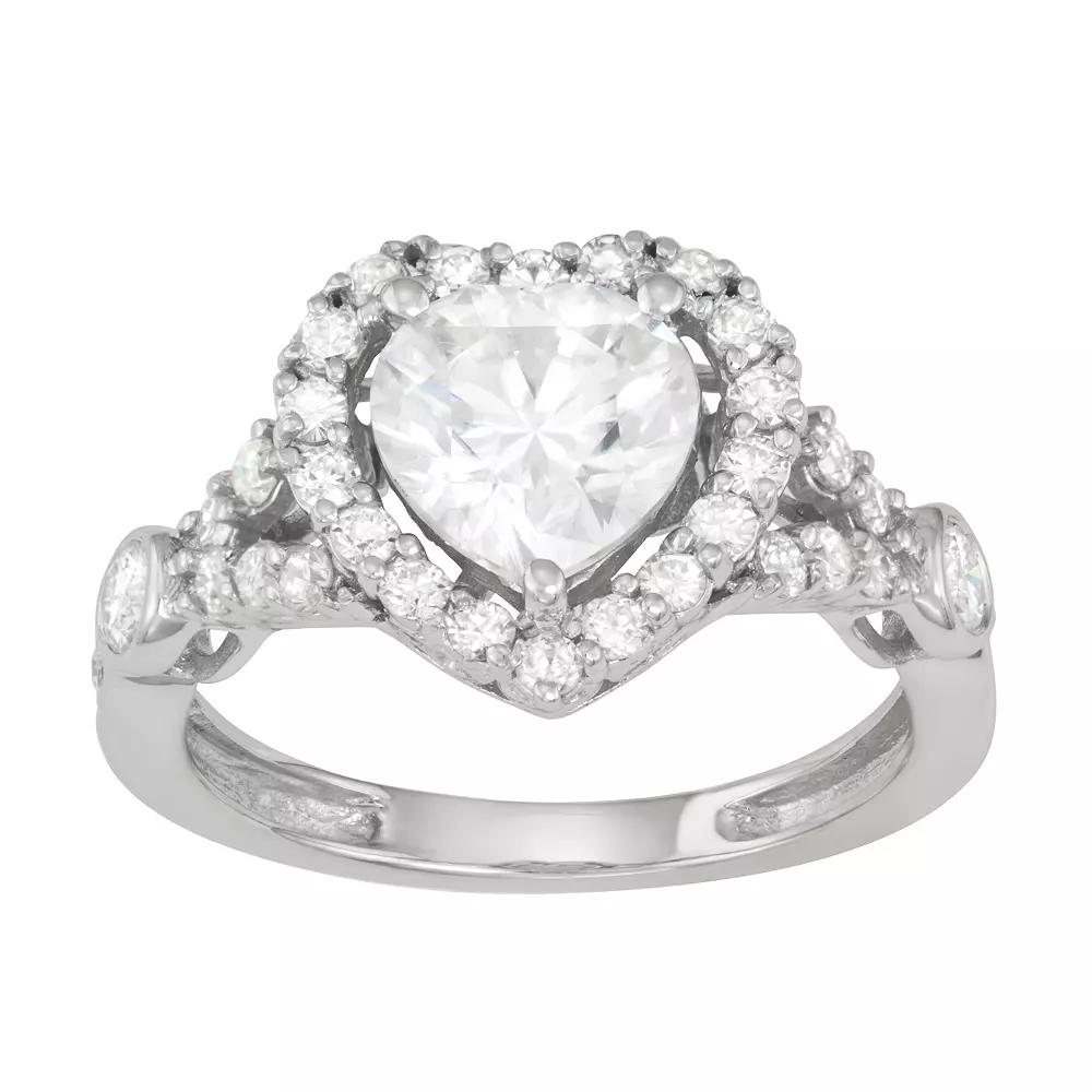 Charles & Colvard 14k White Gold 1 3/4 Carat T.W. Lab-Created Moissanite Heart Halo Engagement Ring, Women's, Size: 5 Product Image