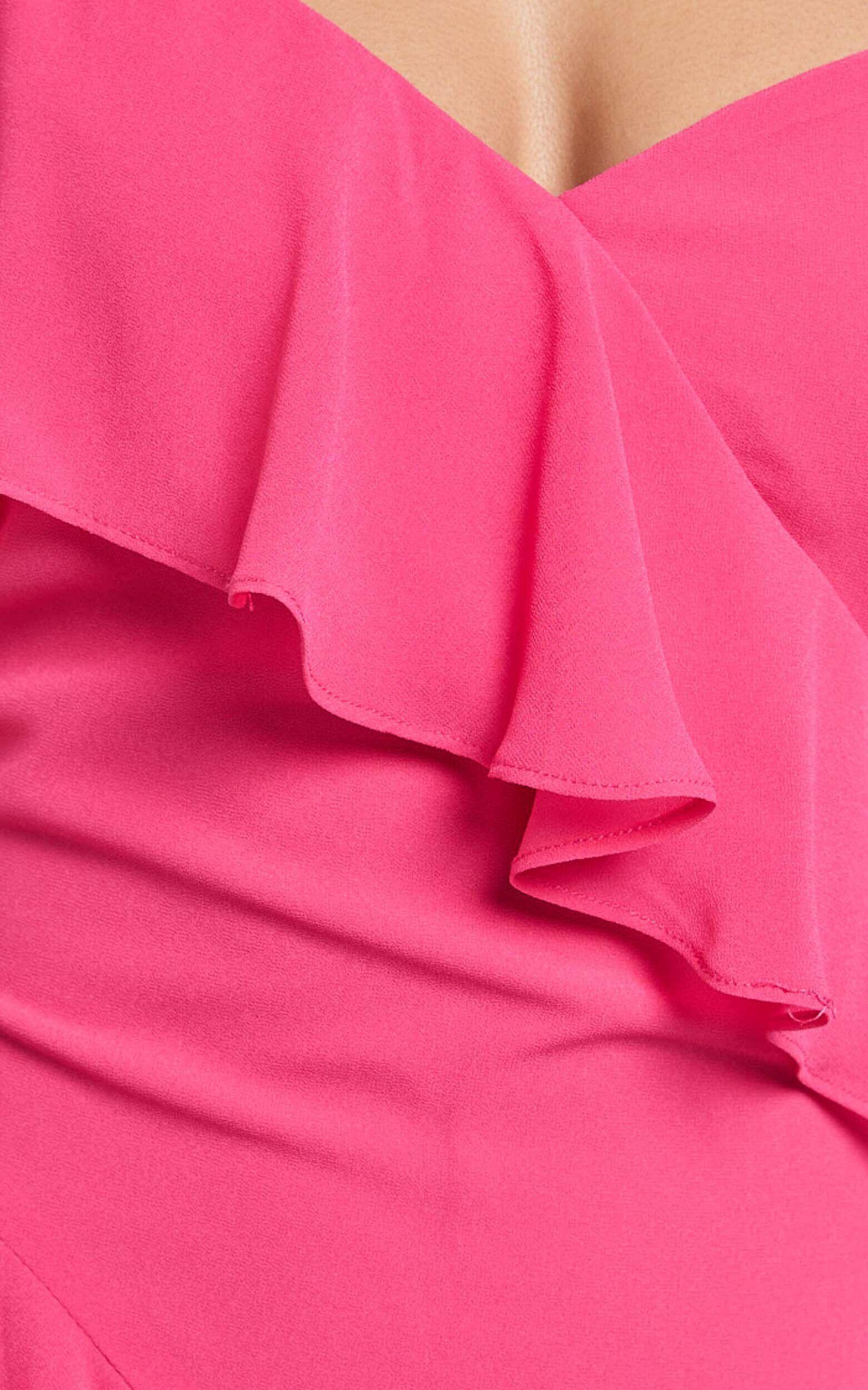 Zaria Mini Dress - Asymmetric Frill Detail Mini Dress in Hot Pink Product Image