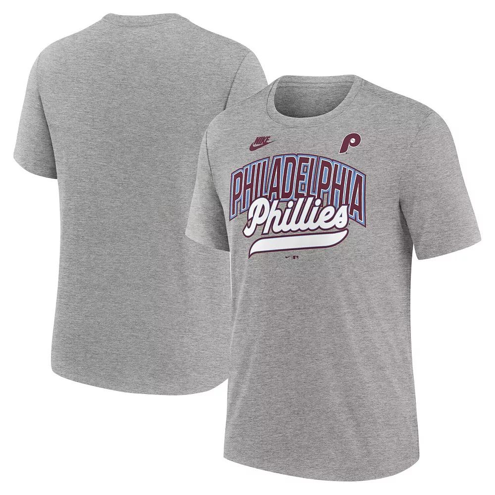 Men's Nike Heather Gray Philadelphia Phillies Cooperstown Collection Retro Tri-Blend T-Shirt,  Product Image