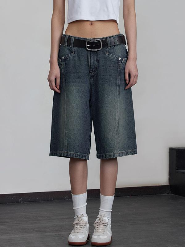 Vintage Washed Aged Denim Shorts Product Image