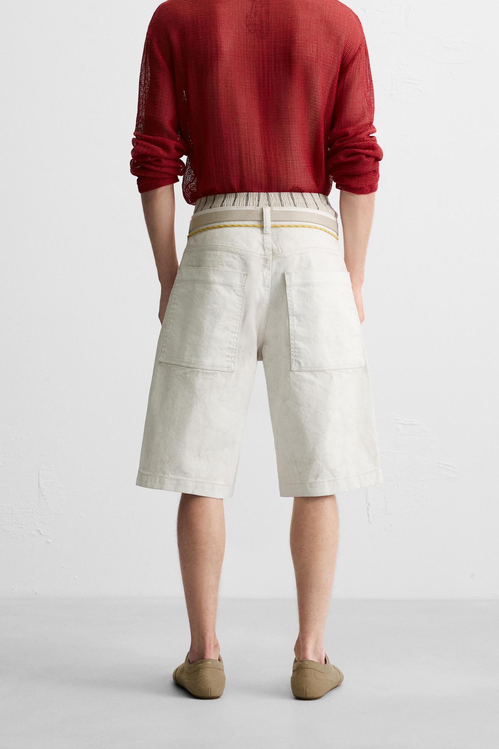 WAXED EFFECT BAGGY FIT DENIM SHORTS Product Image