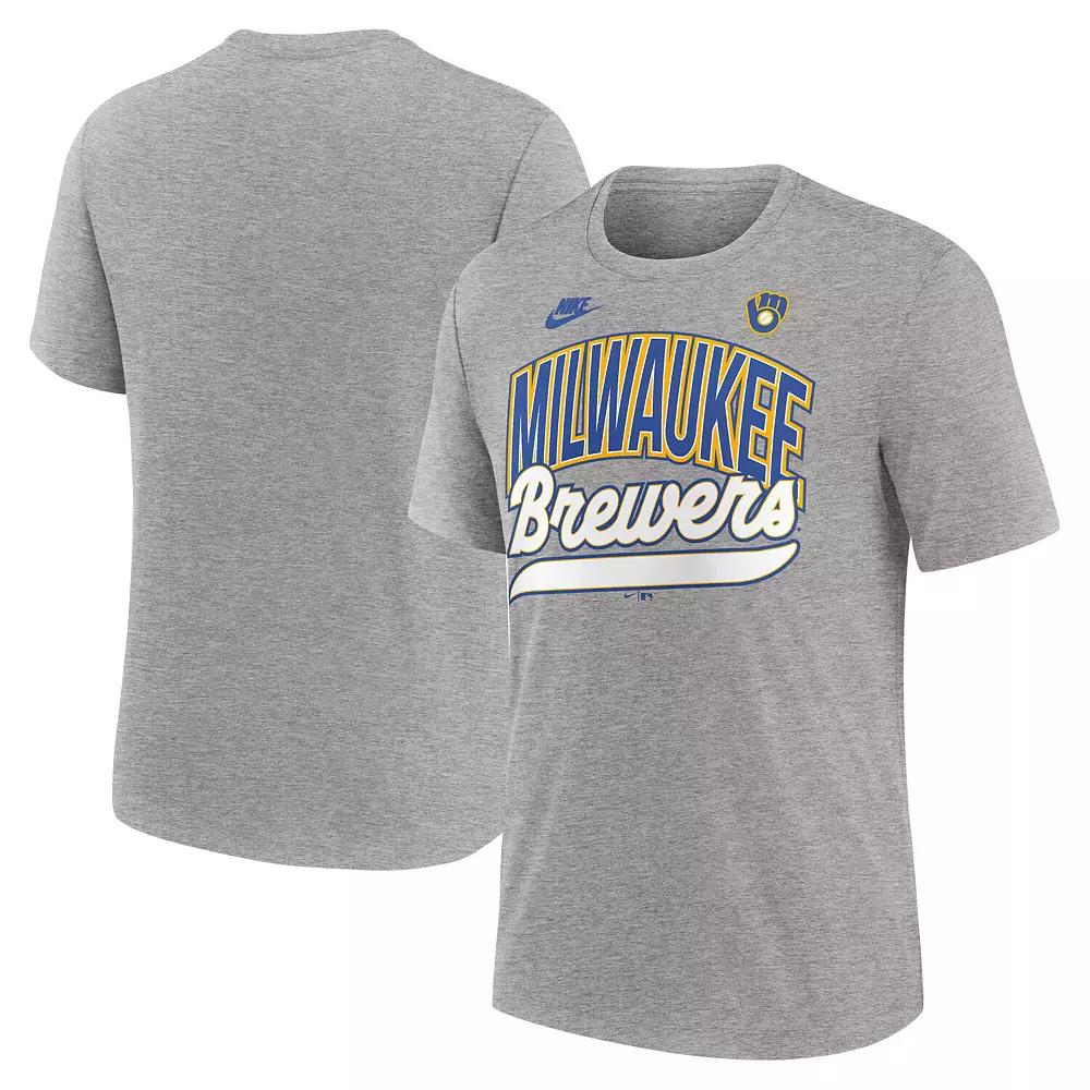 Men's Nike Heather Gray Milwaukee Brewers Cooperstown Collection Retro Tri-Blend T-Shirt,  Product Image