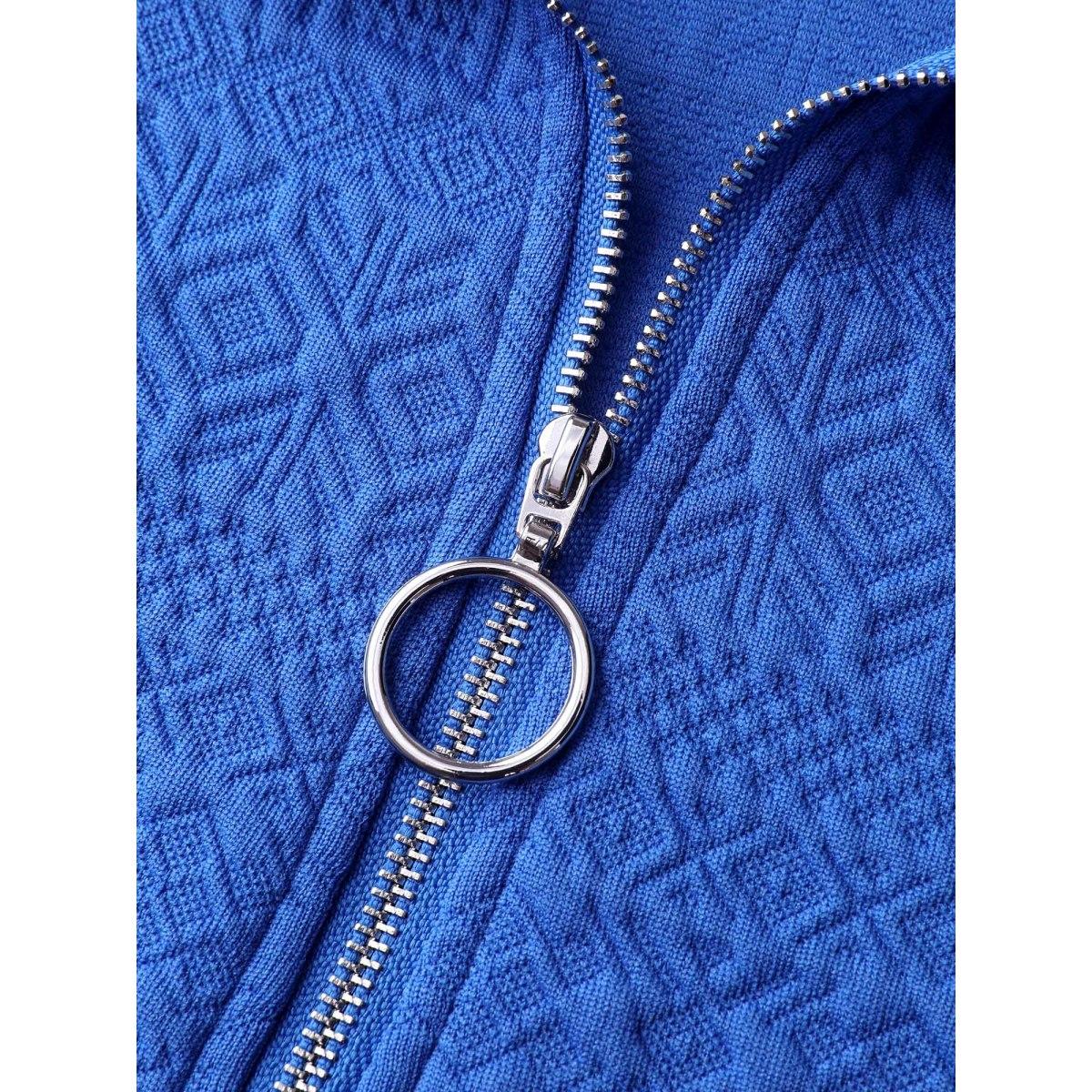 Plus Size Textured Half-Zipper Stretchy Sweatshirt Women Brightblue Leisure Texture Turtleneck Casual Sweatshirts BloomChic 14-16/1X Product Image