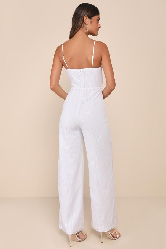 Cheers to Chic Ivory Mesh Sequin Sleeveless Wide-Leg Jumpsuit Product Image