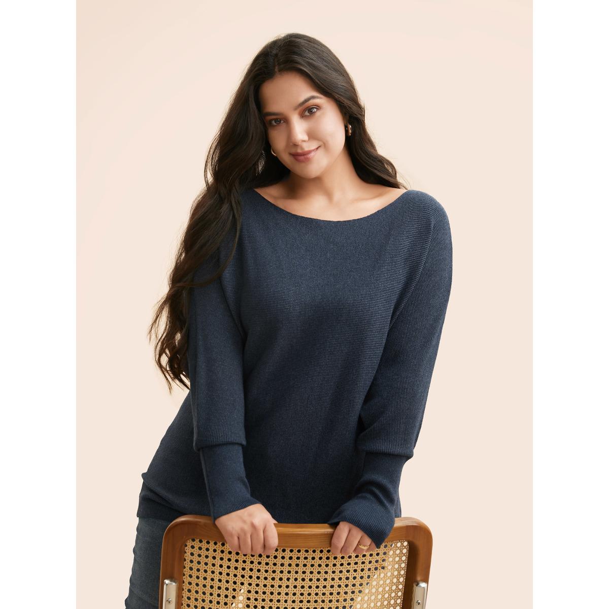 Plus Size Supersoft Dolman Sleeve Pullover Indigo Women Casual Loose Long Sleeve Boat Neck Everyday Pullovers BloomChic 22-24/3X Product Image