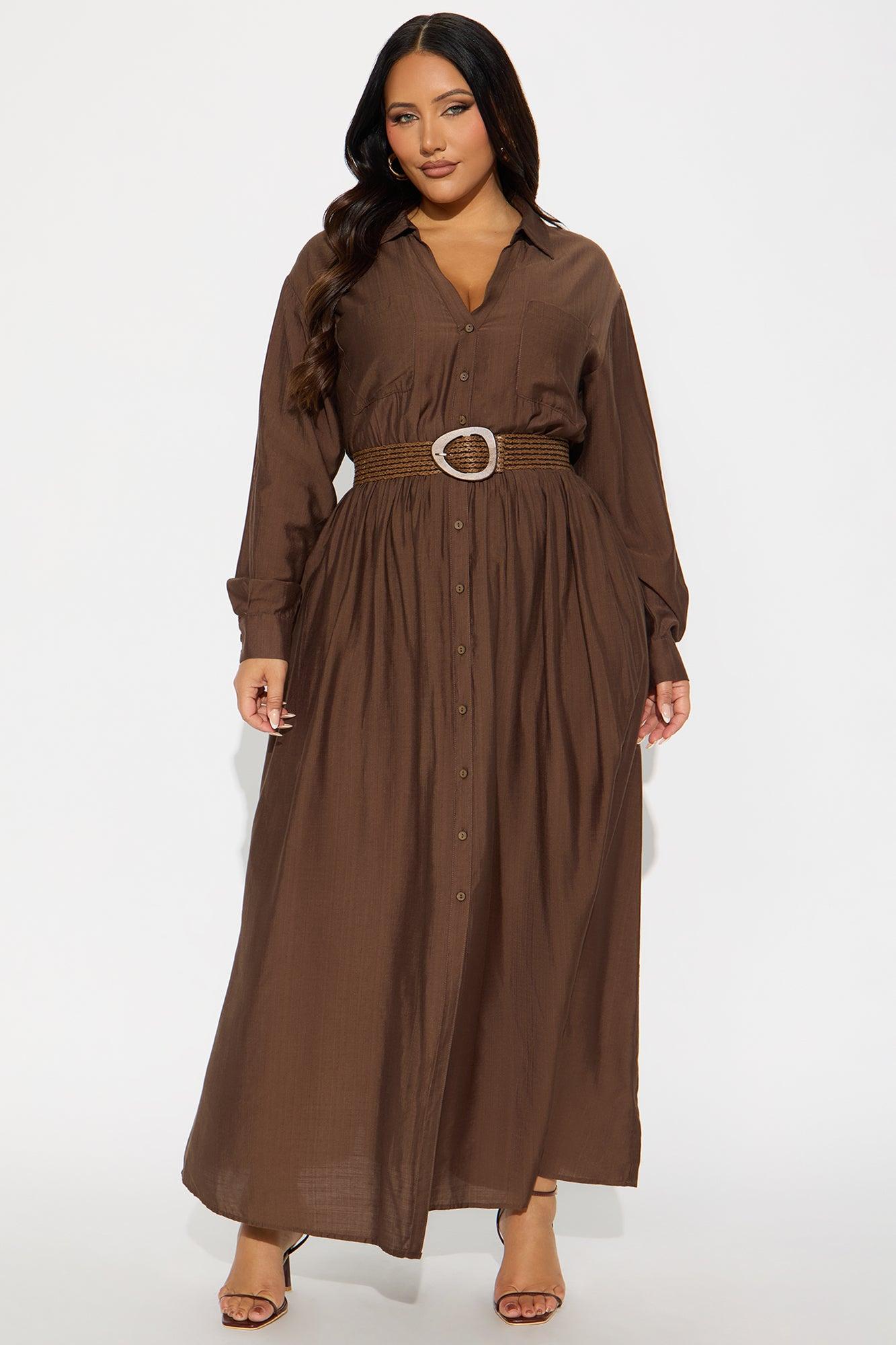 Alaya Linen Maxi Shirt Dress - Brown Female Product Image