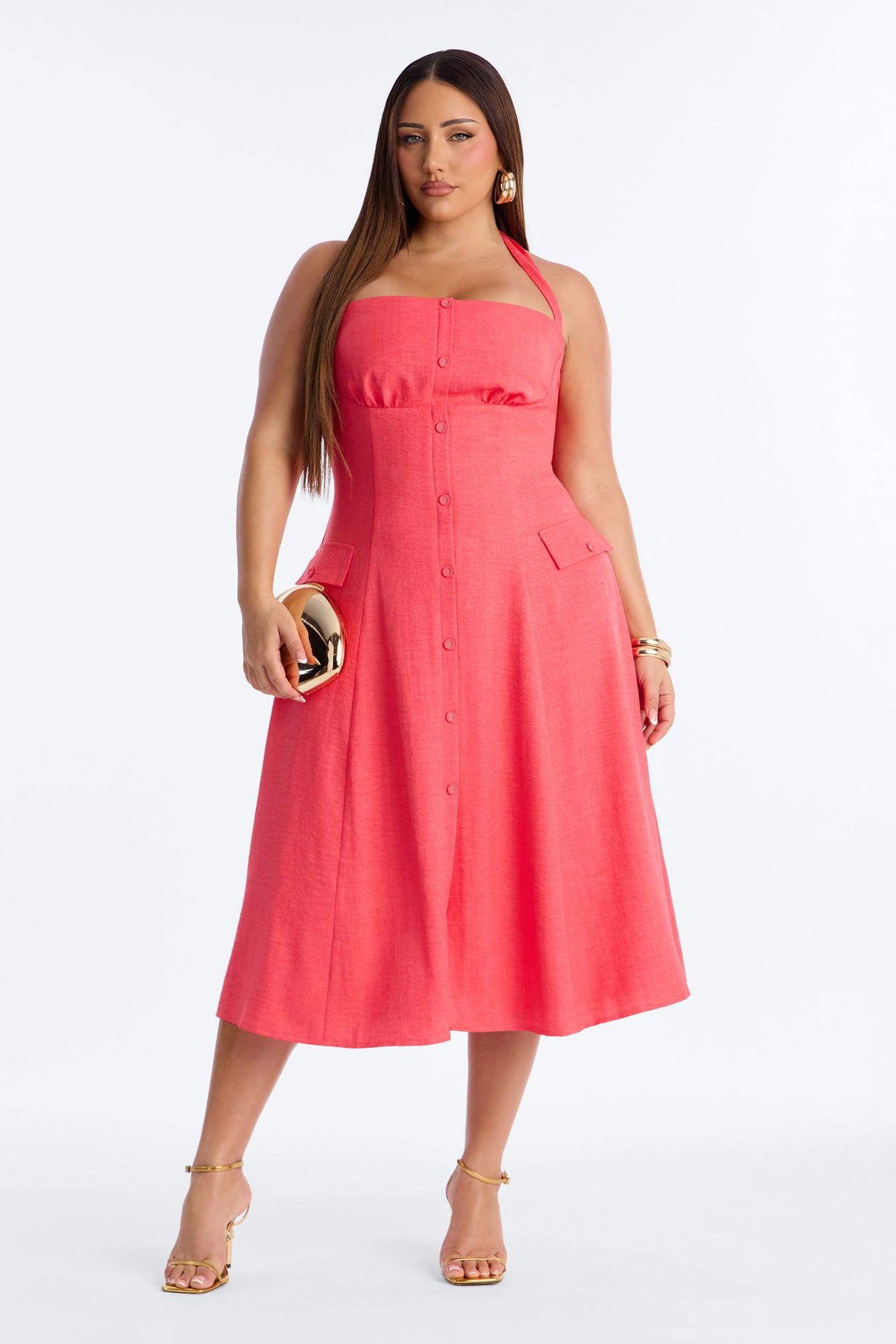 Christine Halter Midi Dress - Coral Female Product Image