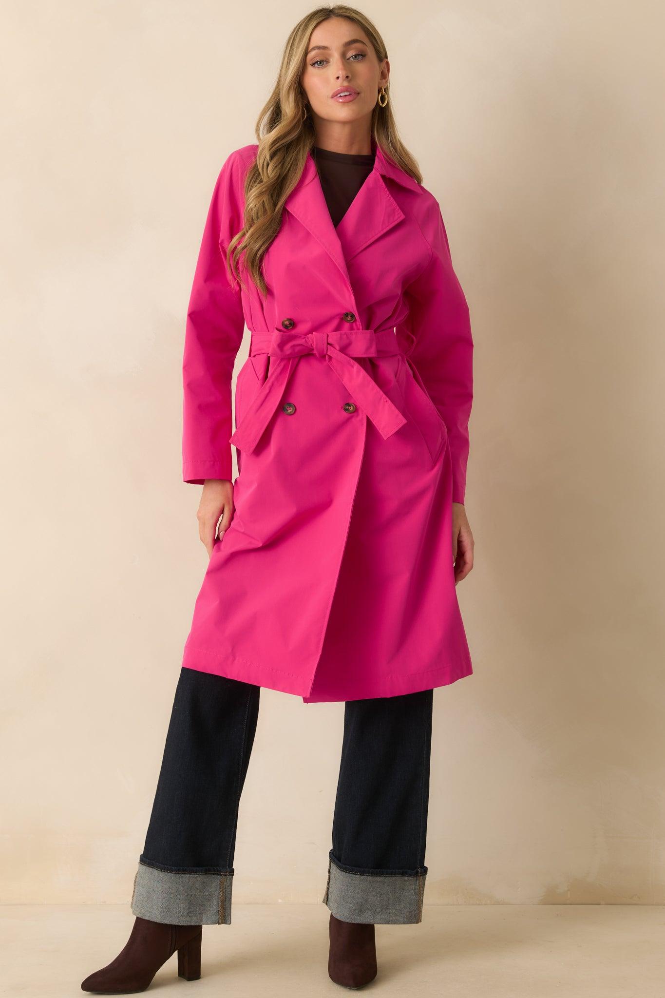 Walk It Out Magenta Trench Coat Product Image