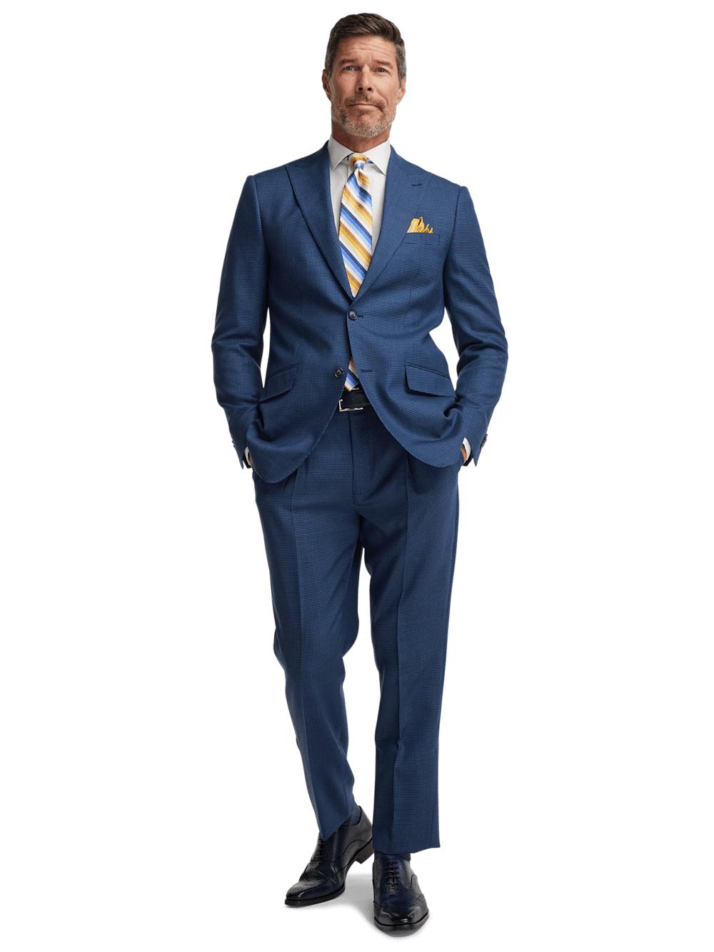 Wool Houndstooth Single Breasted Peak Lapel Suit - Blue Product Image