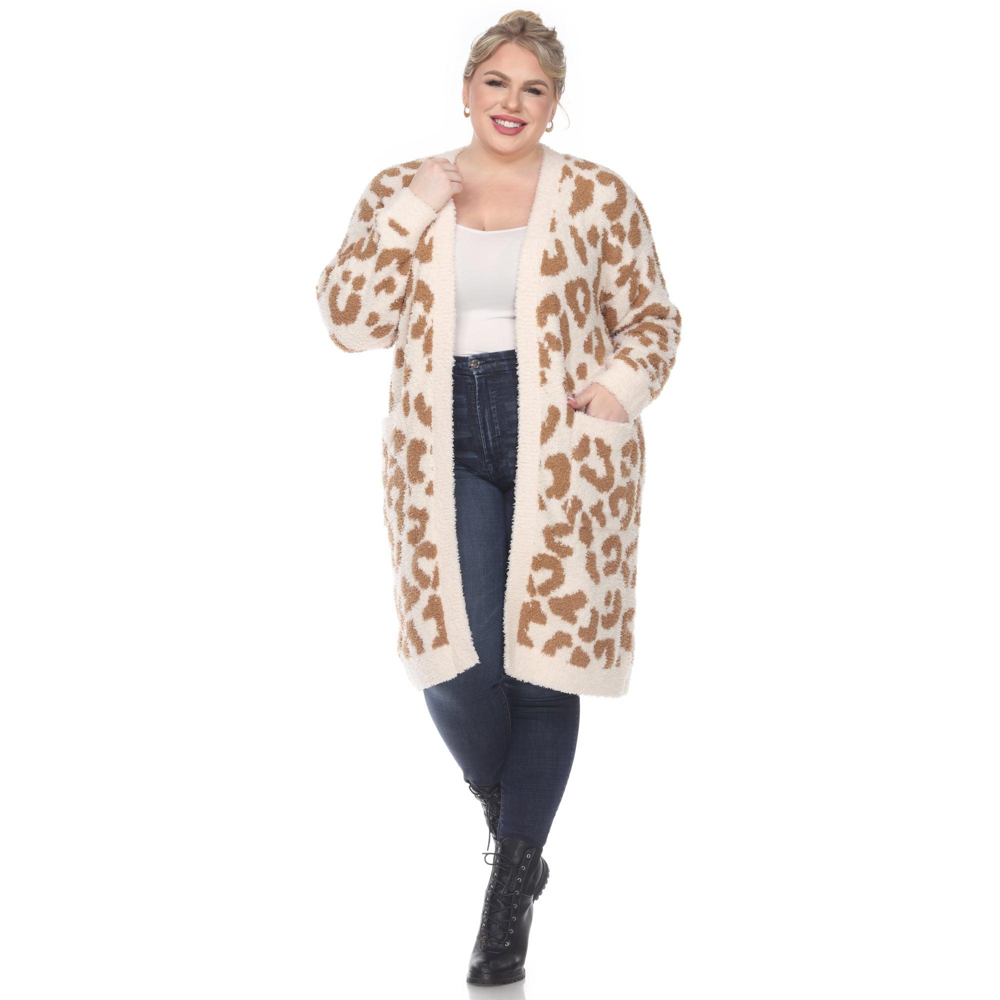 Leopard Print Open Front Sherpa Coat - Plus Product Image