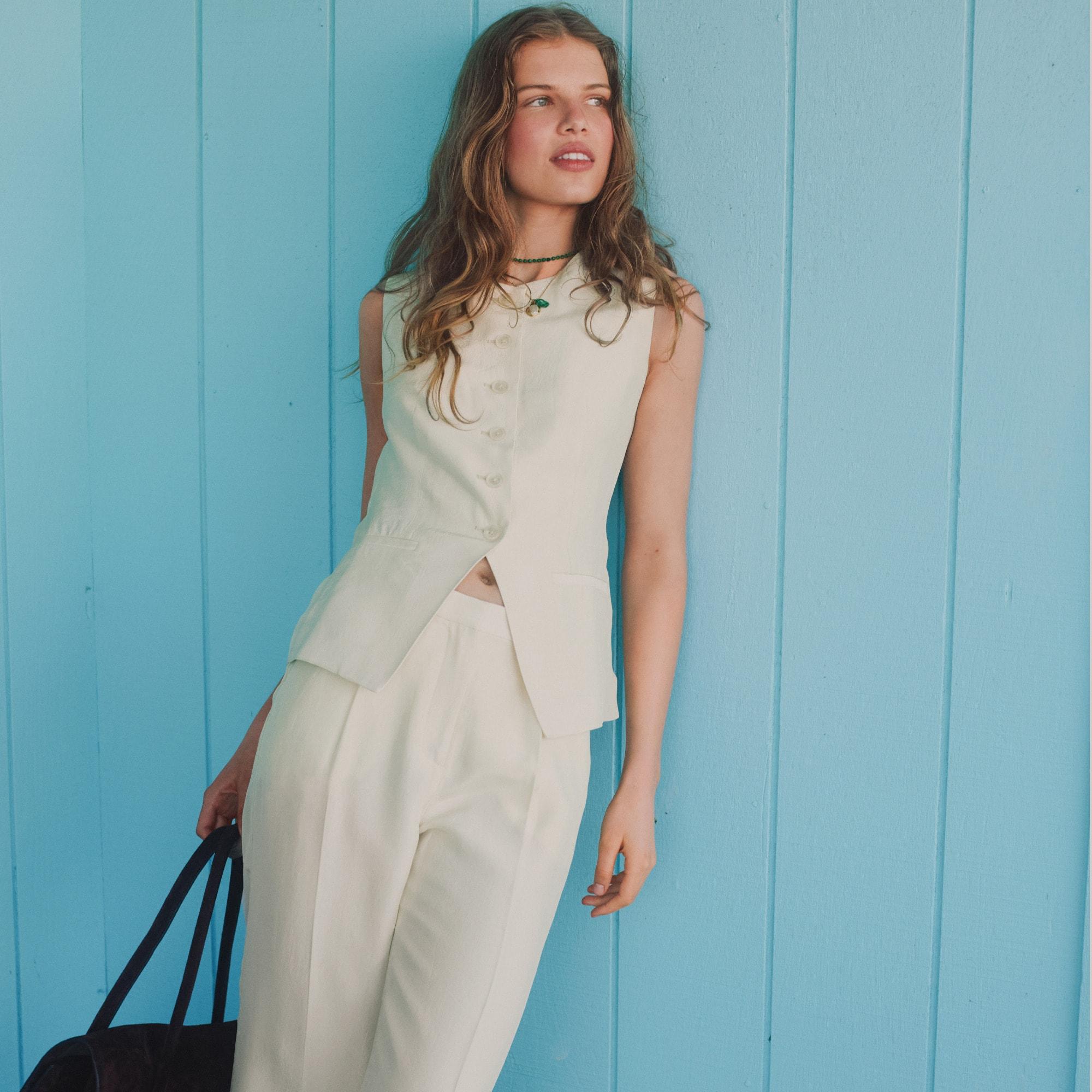 Essential cutaway vest top in textured satin Product Image