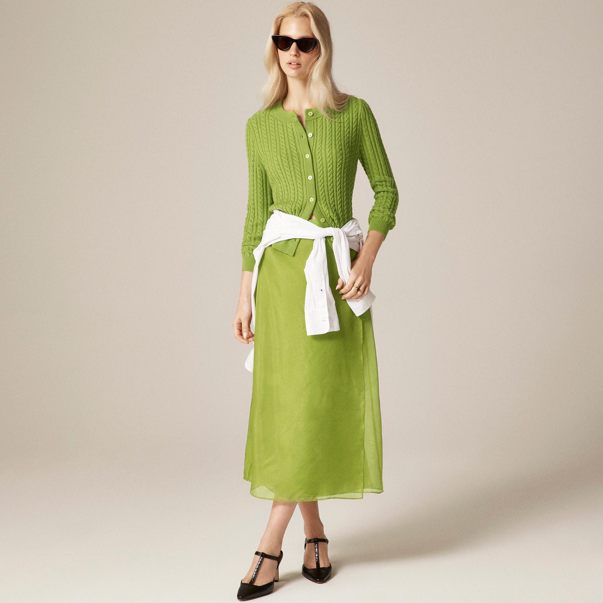 Cable-knit crewneck cardigan in merino wool Product Image