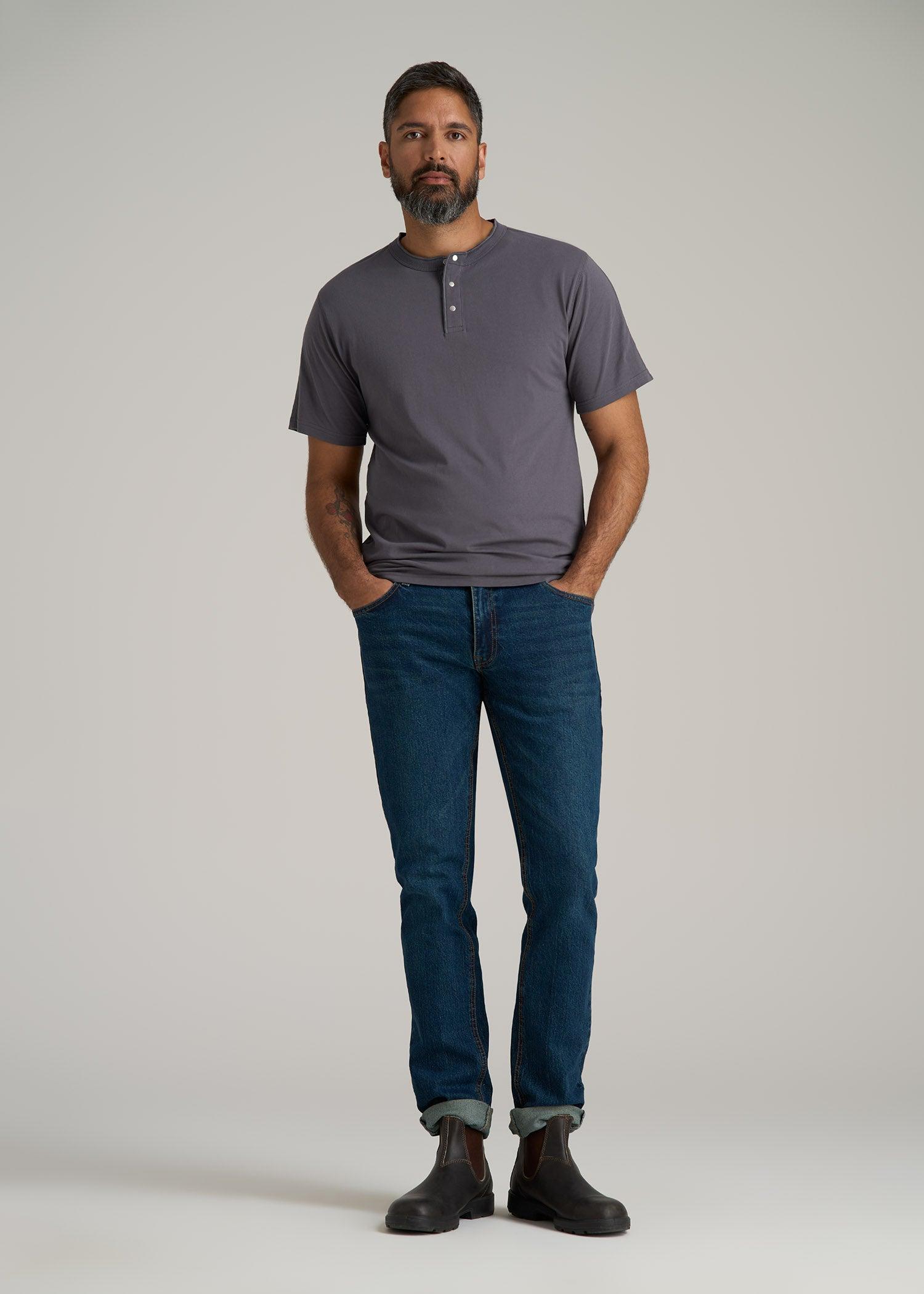 LJ&S REGULAR-FIT Jersey Henley Tee for Tall Men in Asphalt Product Image