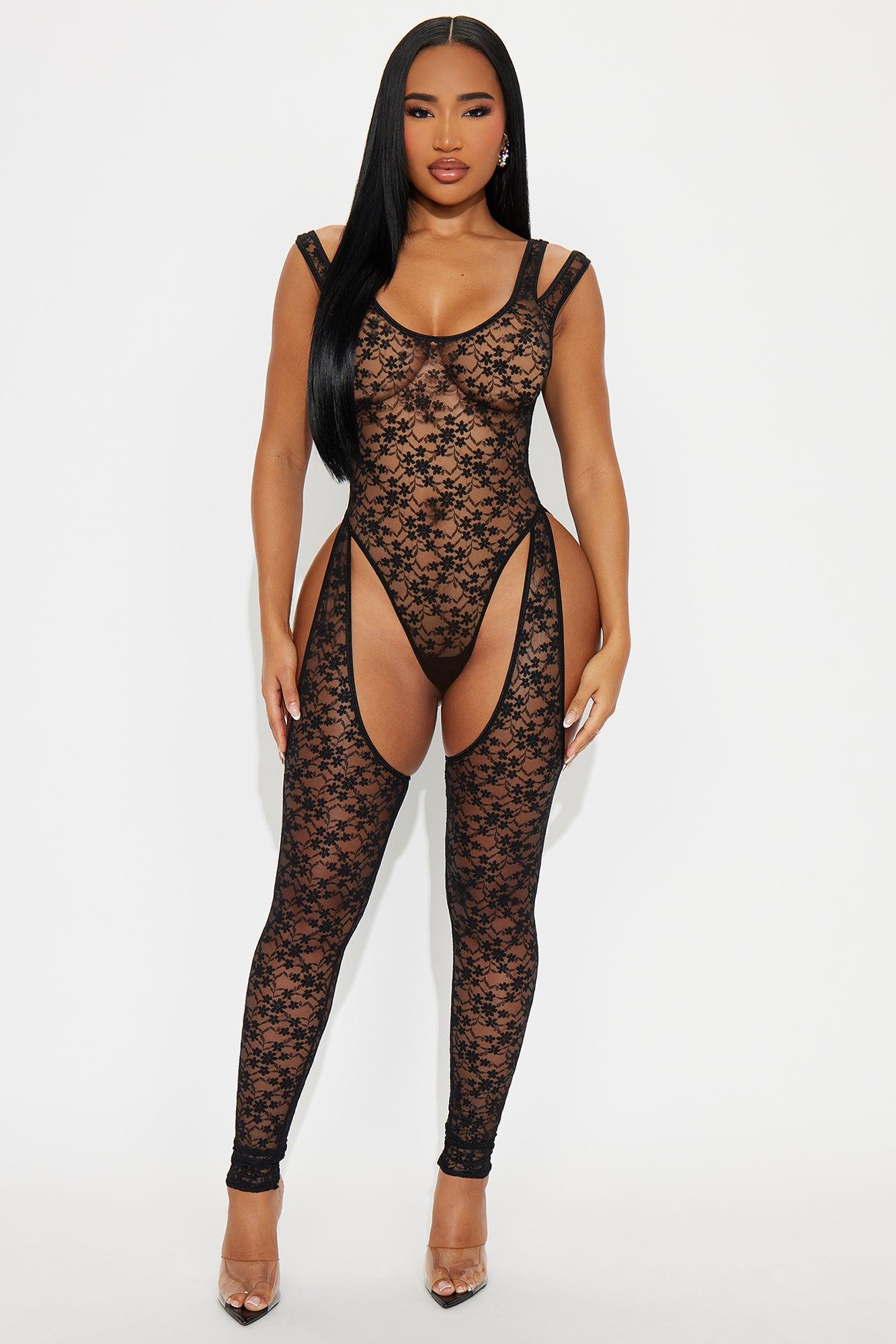 Laced To Break Lace Bodystocking - Black Female Product Image