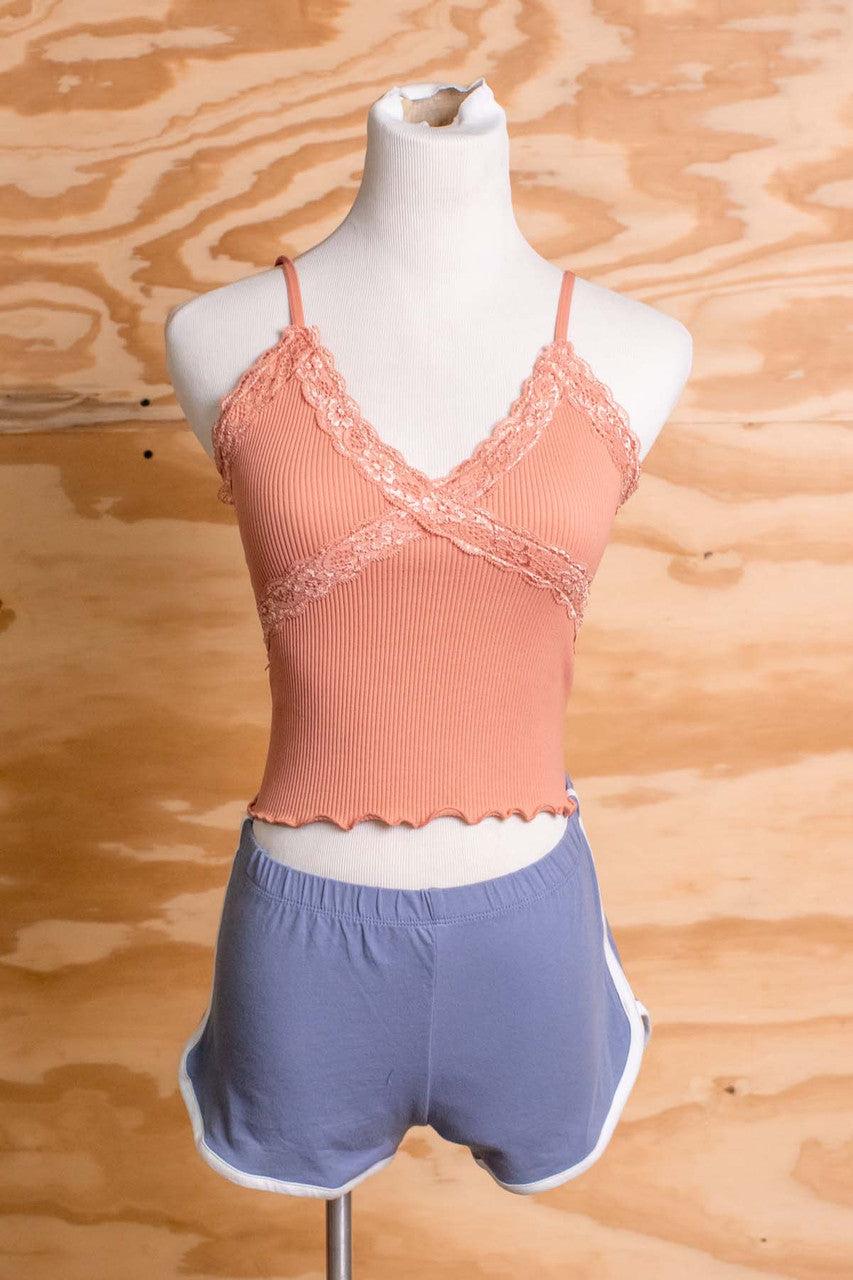 Peach Seamless Lace Trim Crop Cami Product Image