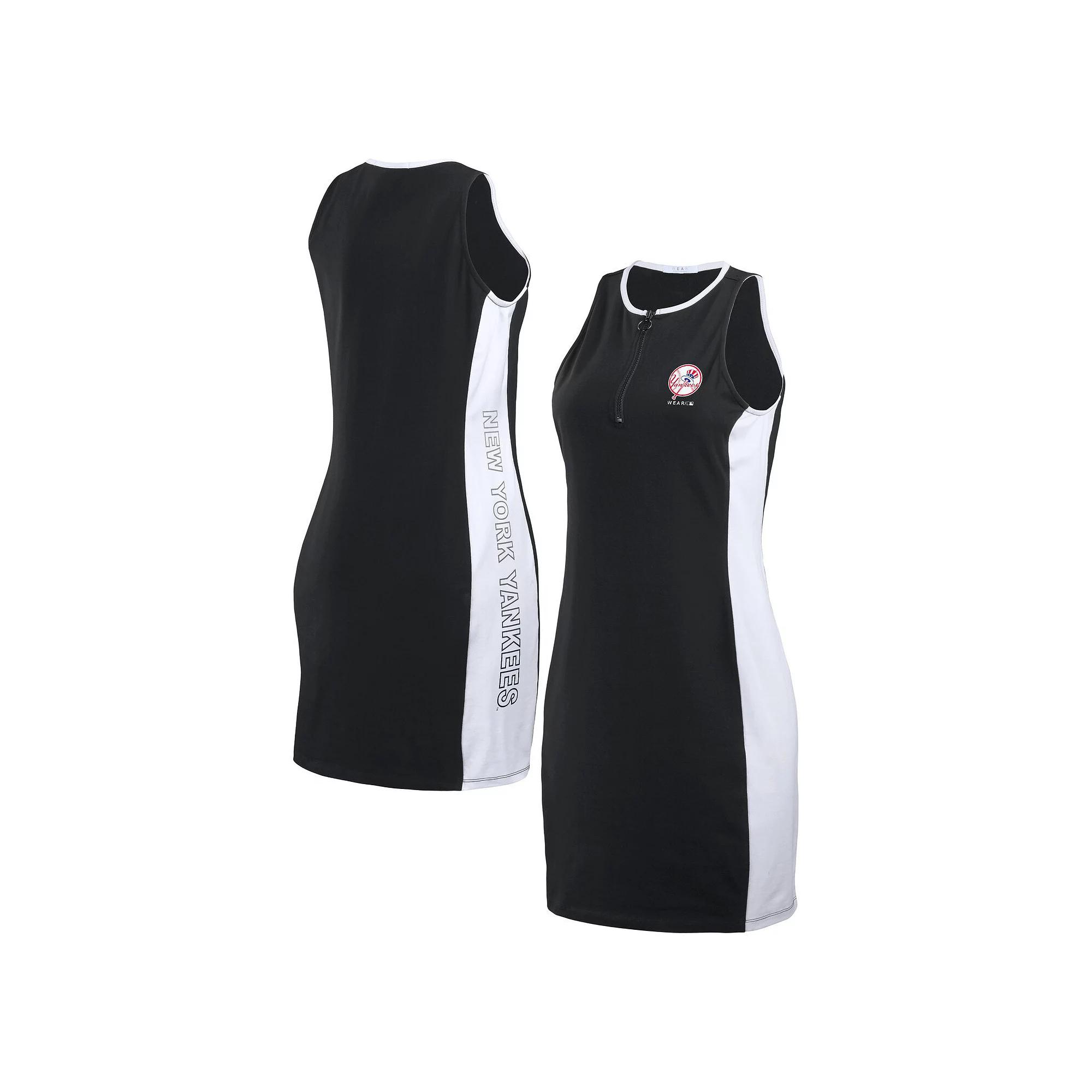Women's WEAR by Erin Andrews Black New York Yankees Color Block Quarter-Zip Sleeveless Dress, Size: Medium Product Image