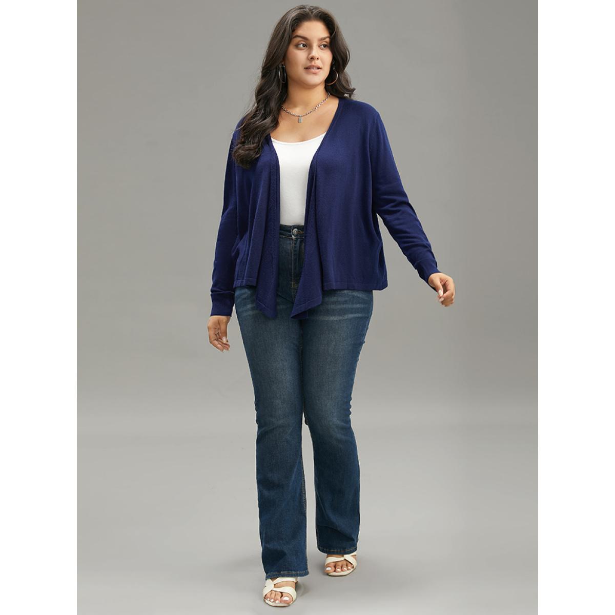 Plus Size Supersoft Essentials Asymmetrical Hem Elastic Cuffs Cardigan Indigo Women Basics Loose Long Sleeve Everyday Cardigans BloomChic 18-20/2X Product Image