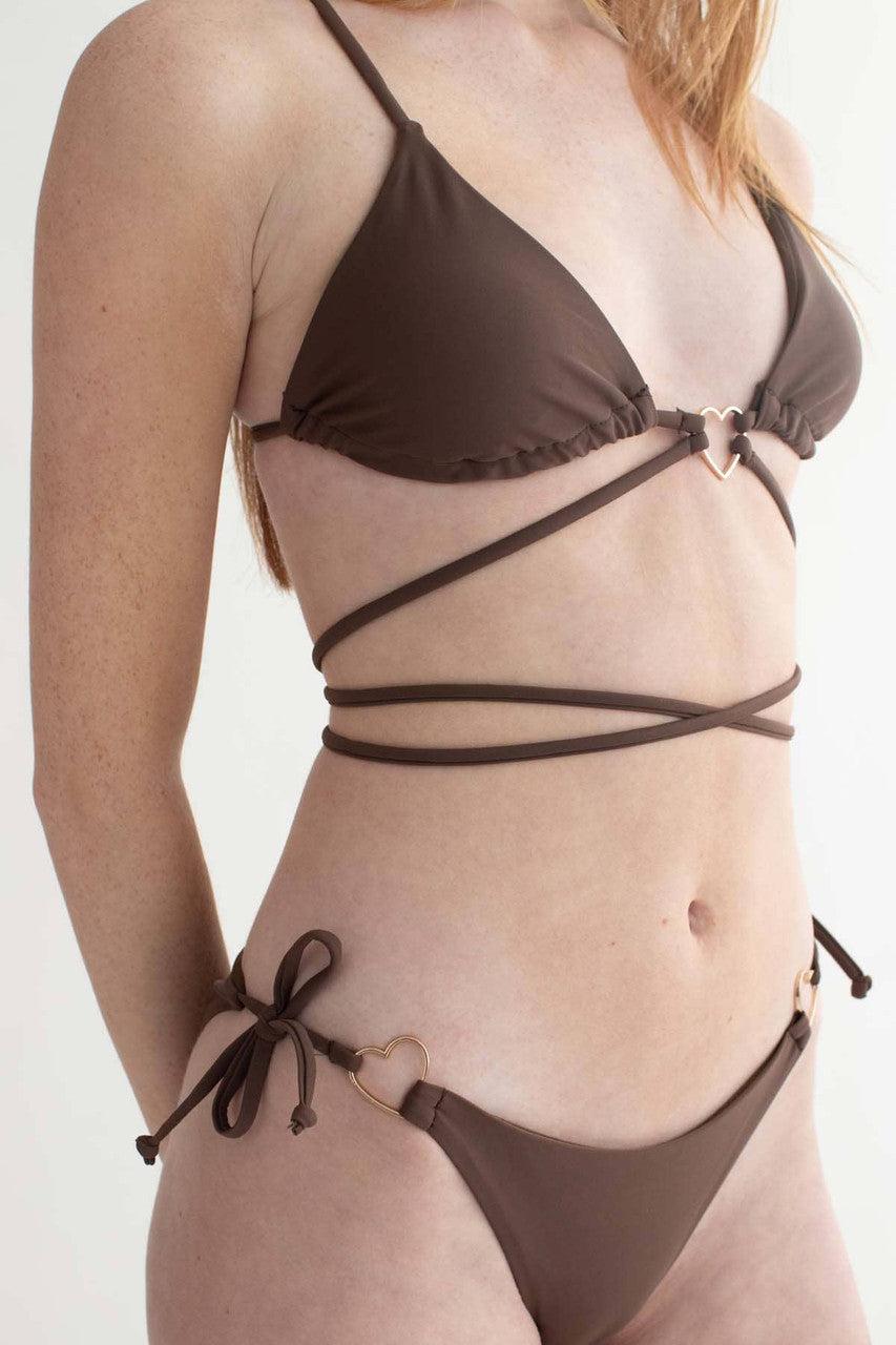 Brown Heart Front Strappy Bikini Bottom Product Image