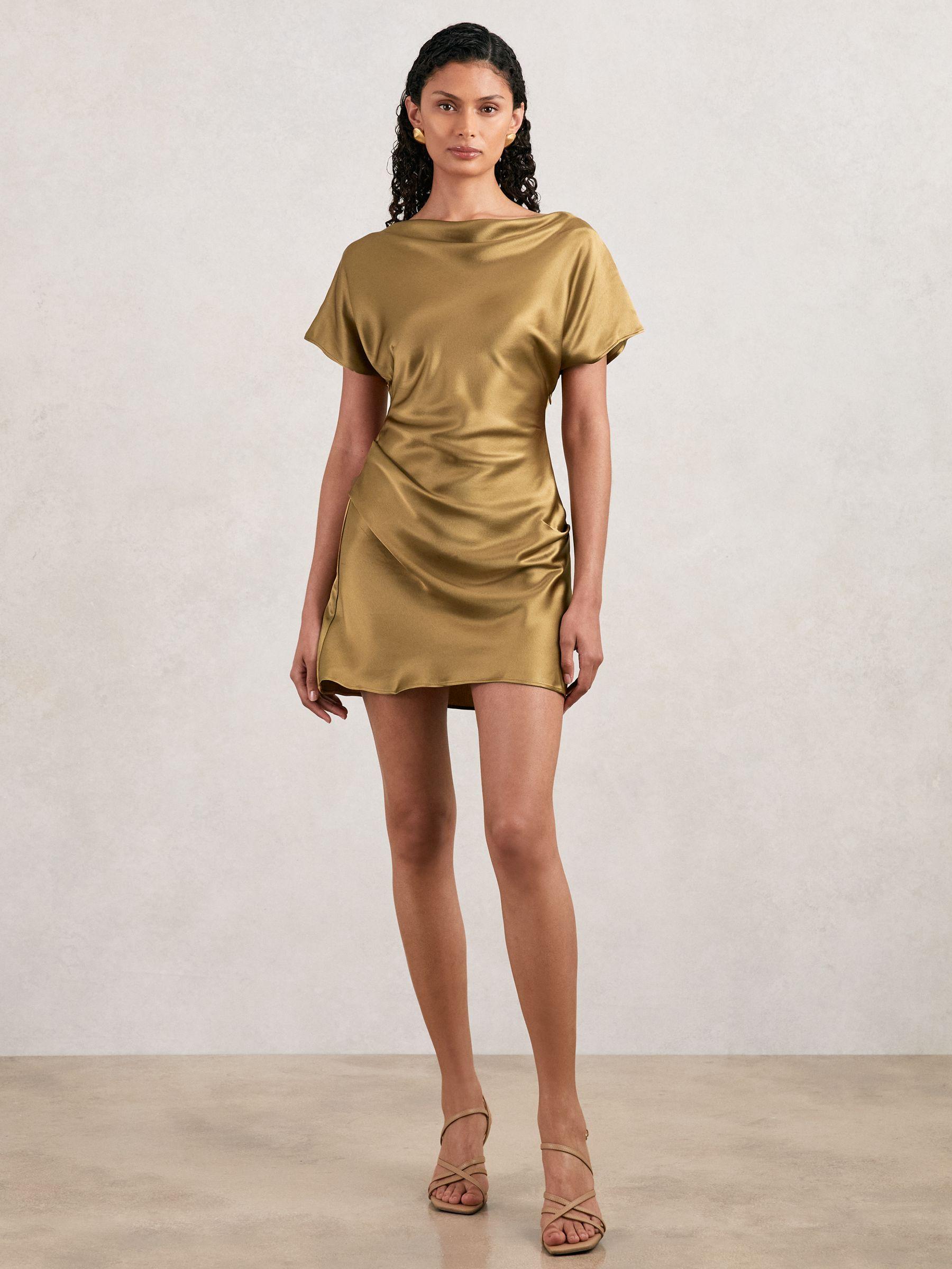 Acler Draped Satin Mini Dress in Gold Moss Product Image